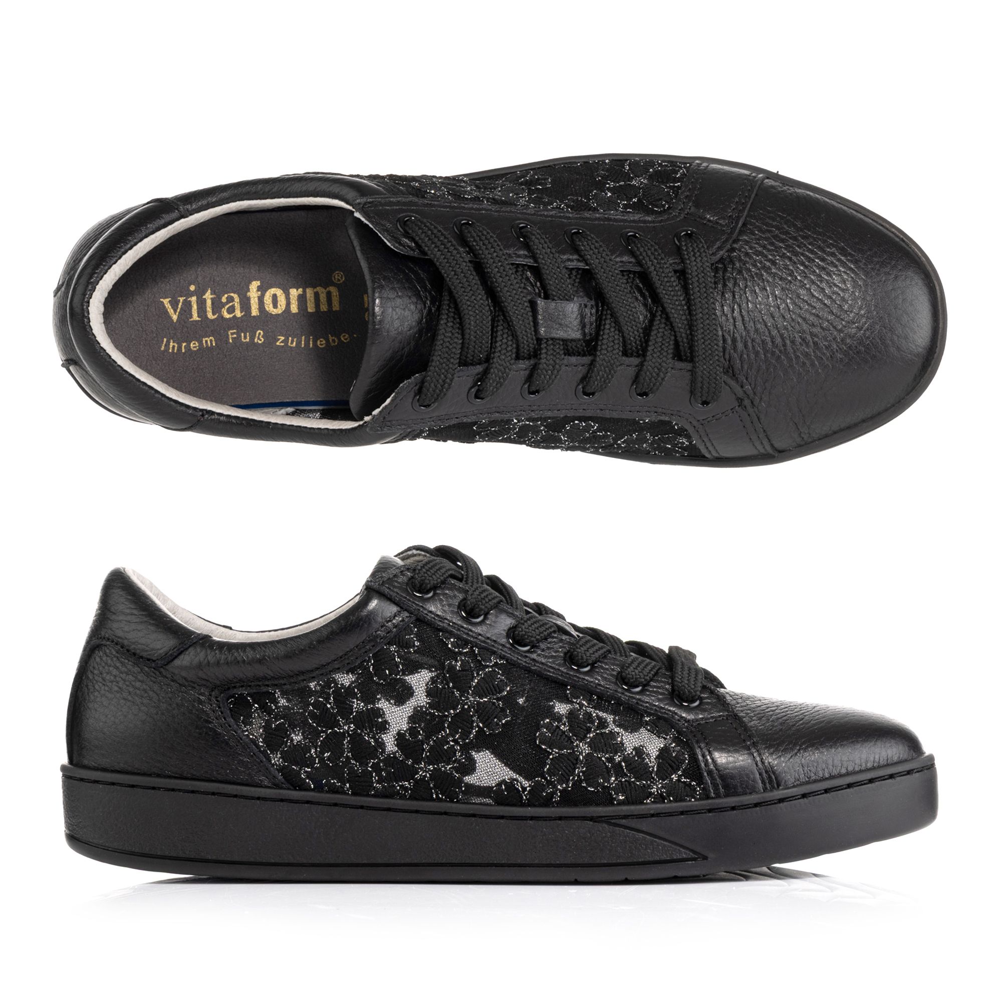 VITAFORM Damen-Sneaker Softes Hirschleder Blumenspitze Sohle Stella