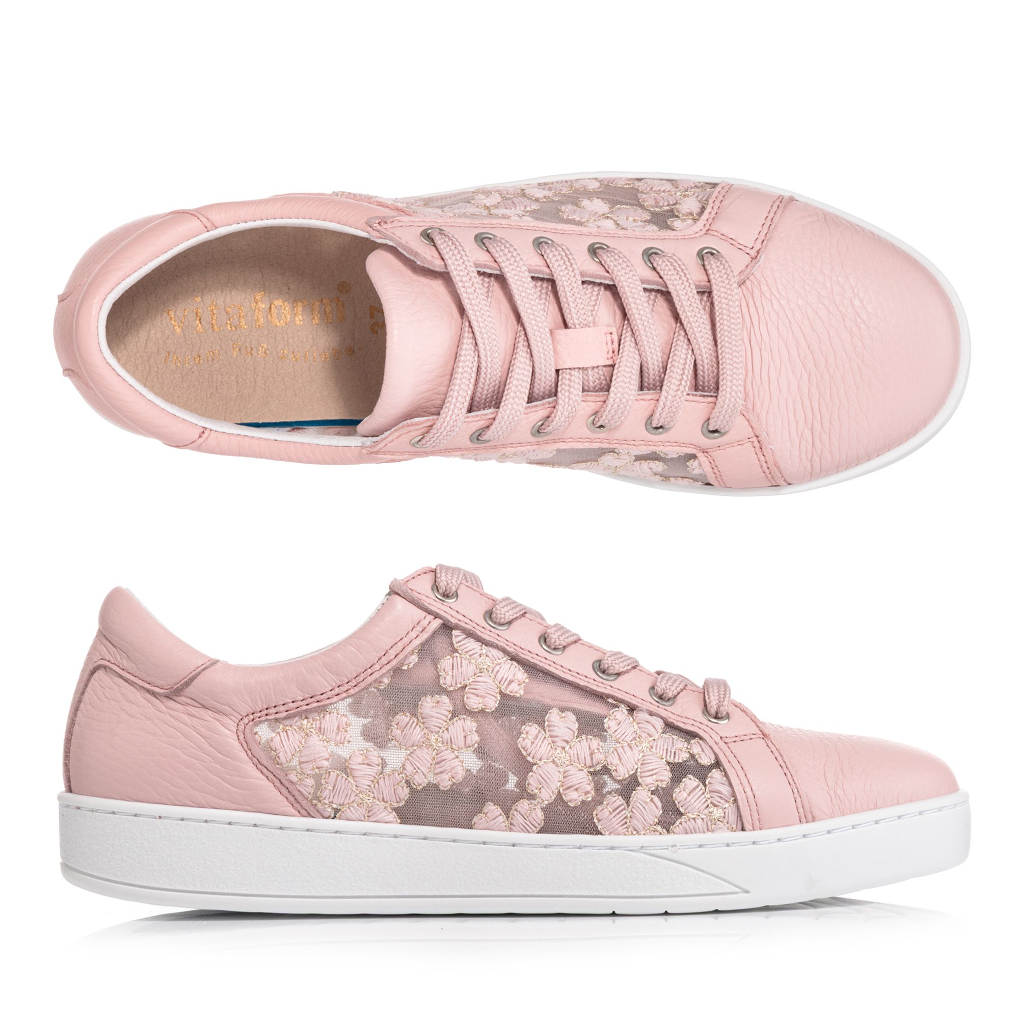VITAFORM Damen-Sneaker Softes Hirschleder Blumenspitze Sohle Stella