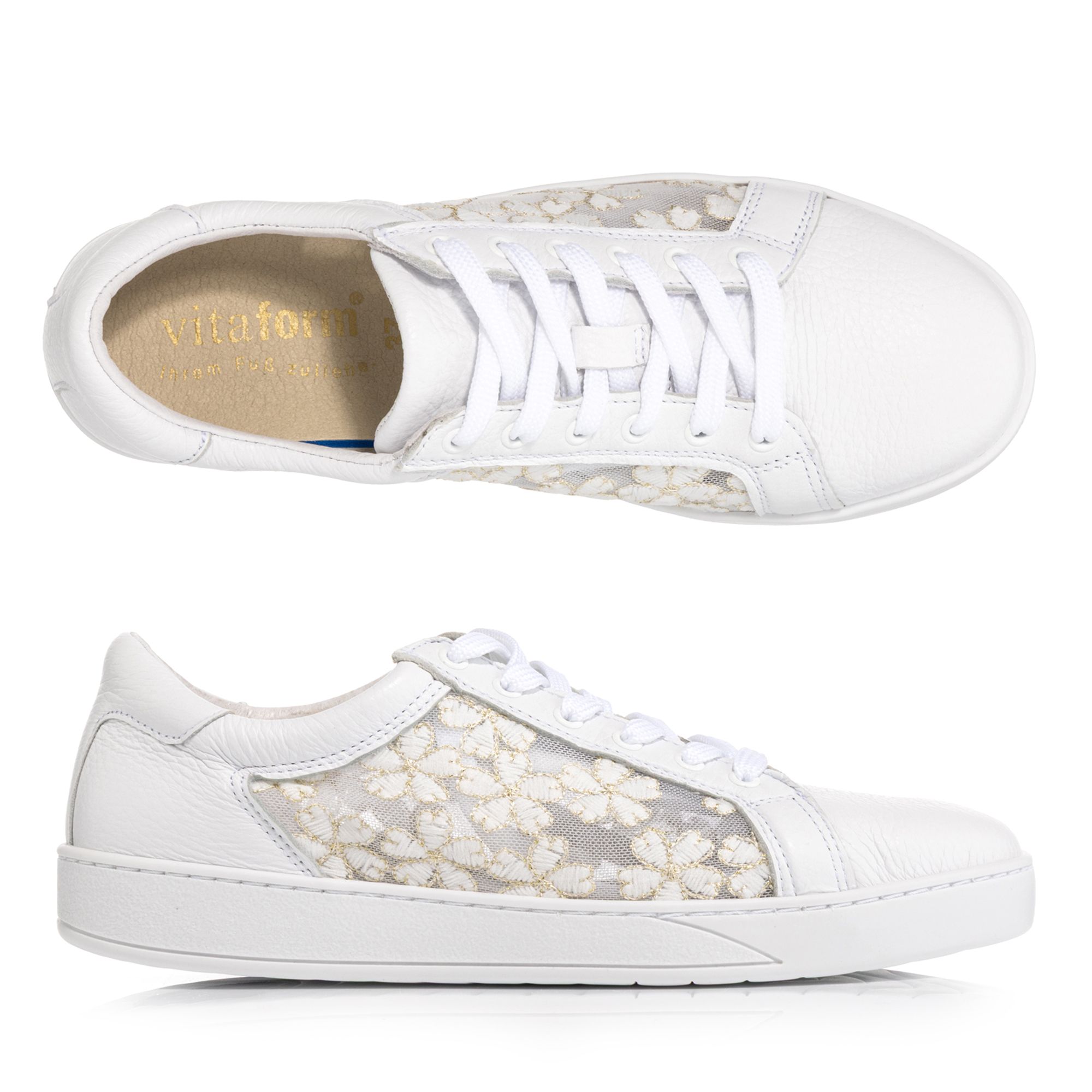 VITAFORM Damen-Sneaker Softes Hirschleder Blumenspitze Sohle Stella