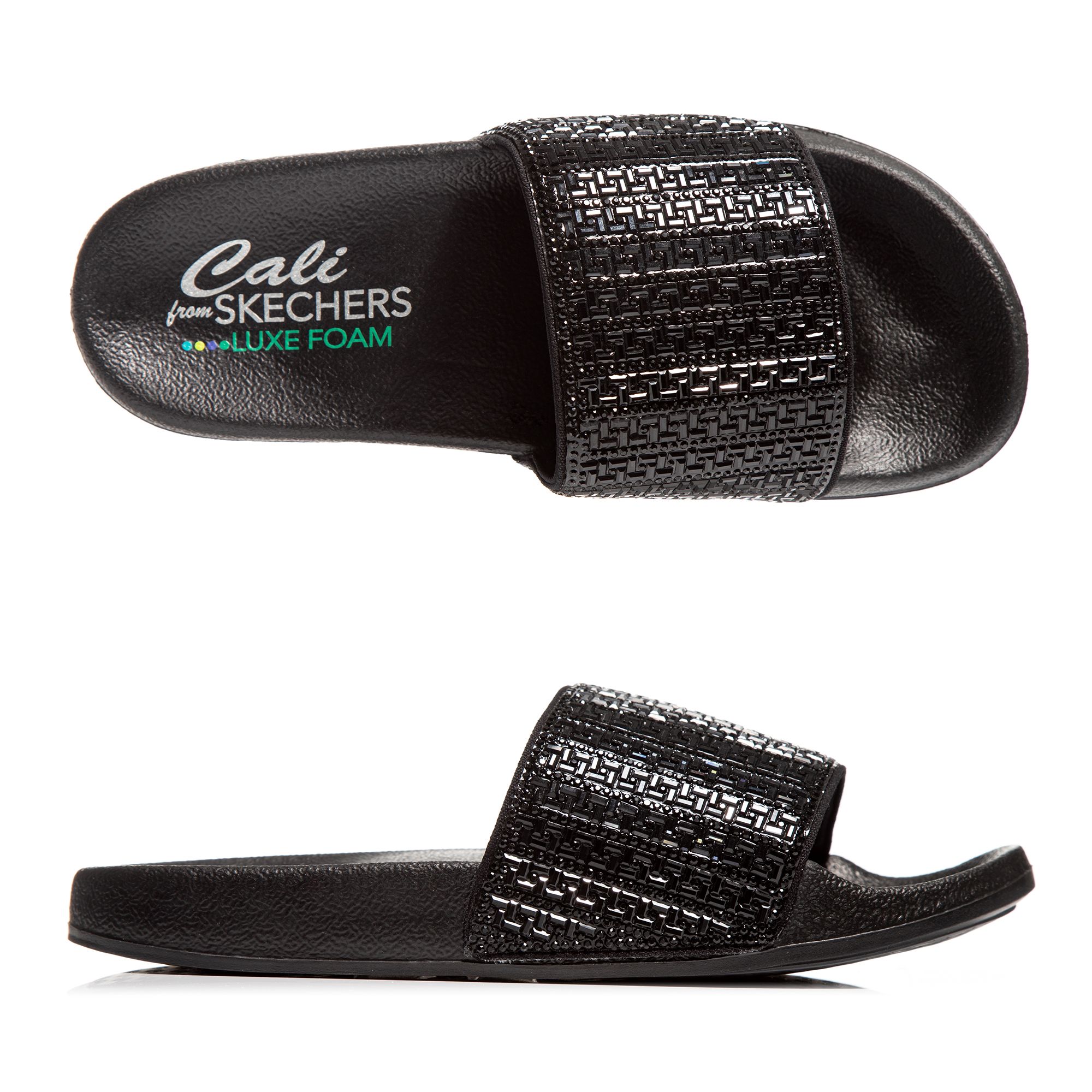 SKECHERS Damen-Pantolette Cali Pop Ups Strassverzierung Luxe Foam Fußbett