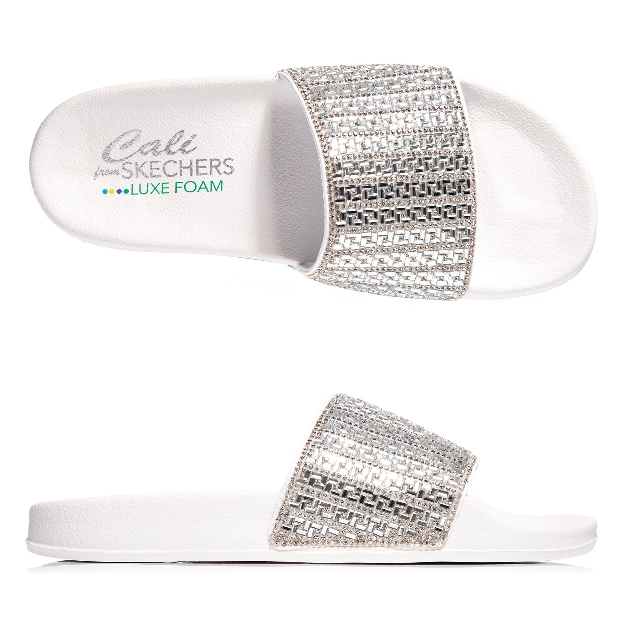 SKECHERS Damen-Pantolette Cali Pop Ups Strassverzierung Luxe Foam Fußbett