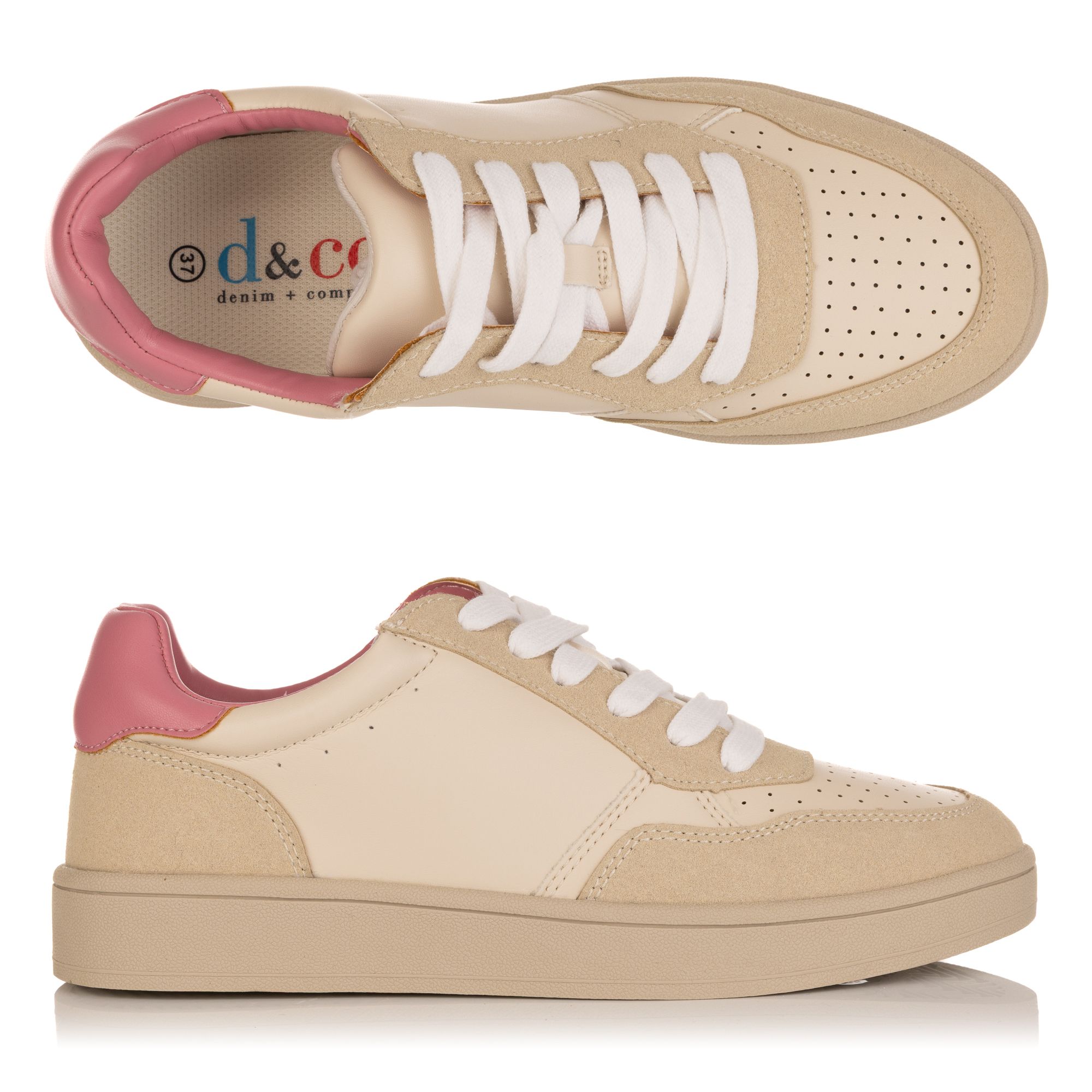 DENIM & CO. Damen-Sneaker Materialmix Schnürung Logodetails