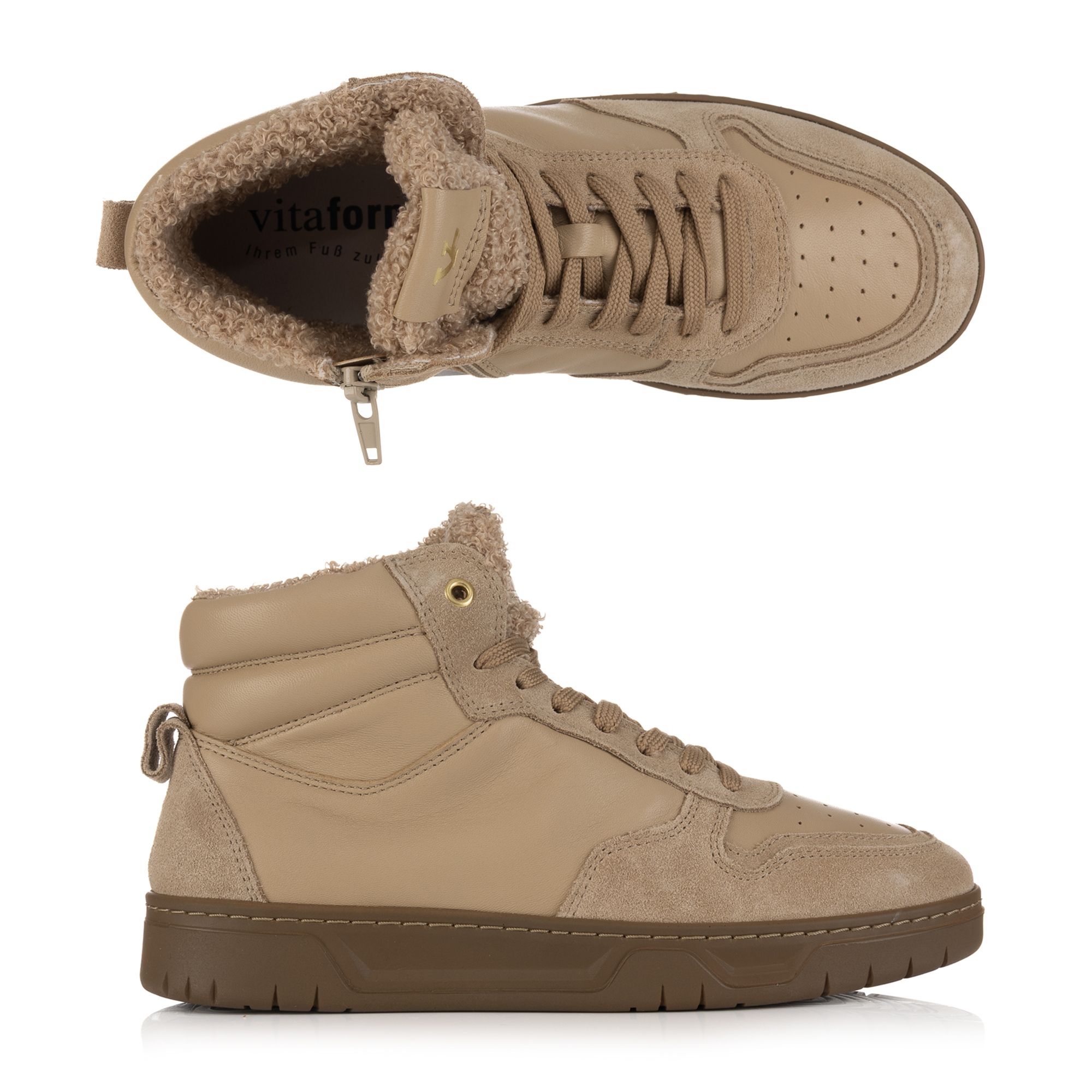 VITAFORM Damen-Hightopsneaker Verlours-/Nappaleder Teddyfell Marla Sohle