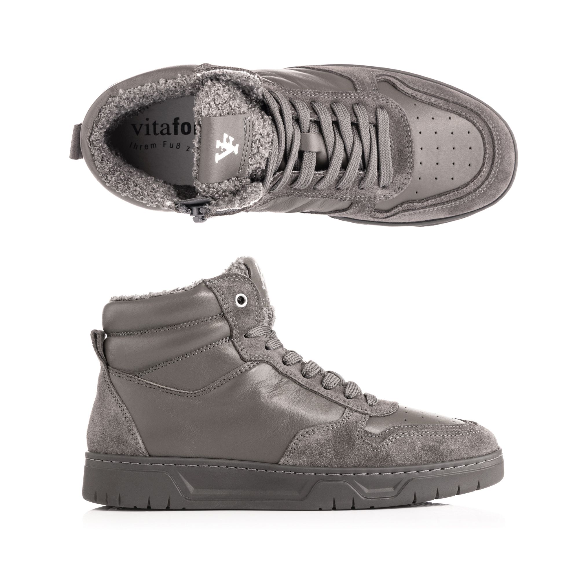 VITAFORM Damen-Hightopsneaker Verlours-/Nappaleder Teddyfell Marla Sohle