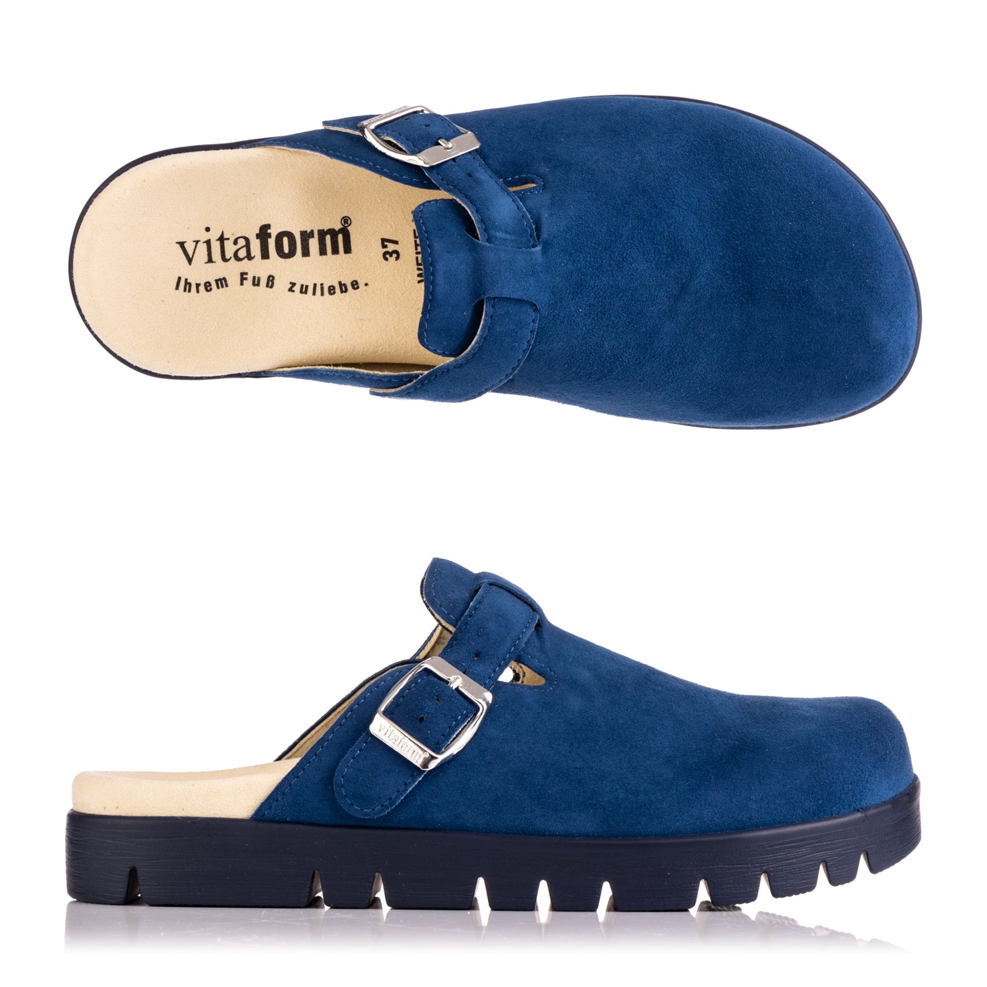 VITAFORM Damen-Clog Samtziege Schnalle Sohle Lara