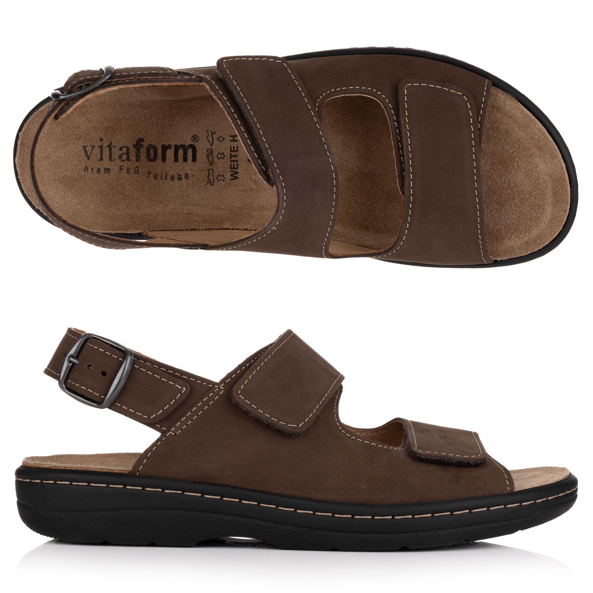 VITAFORM Herren- Sandale Nubukleder 2 Klettverschlüsse Kontrastnaht