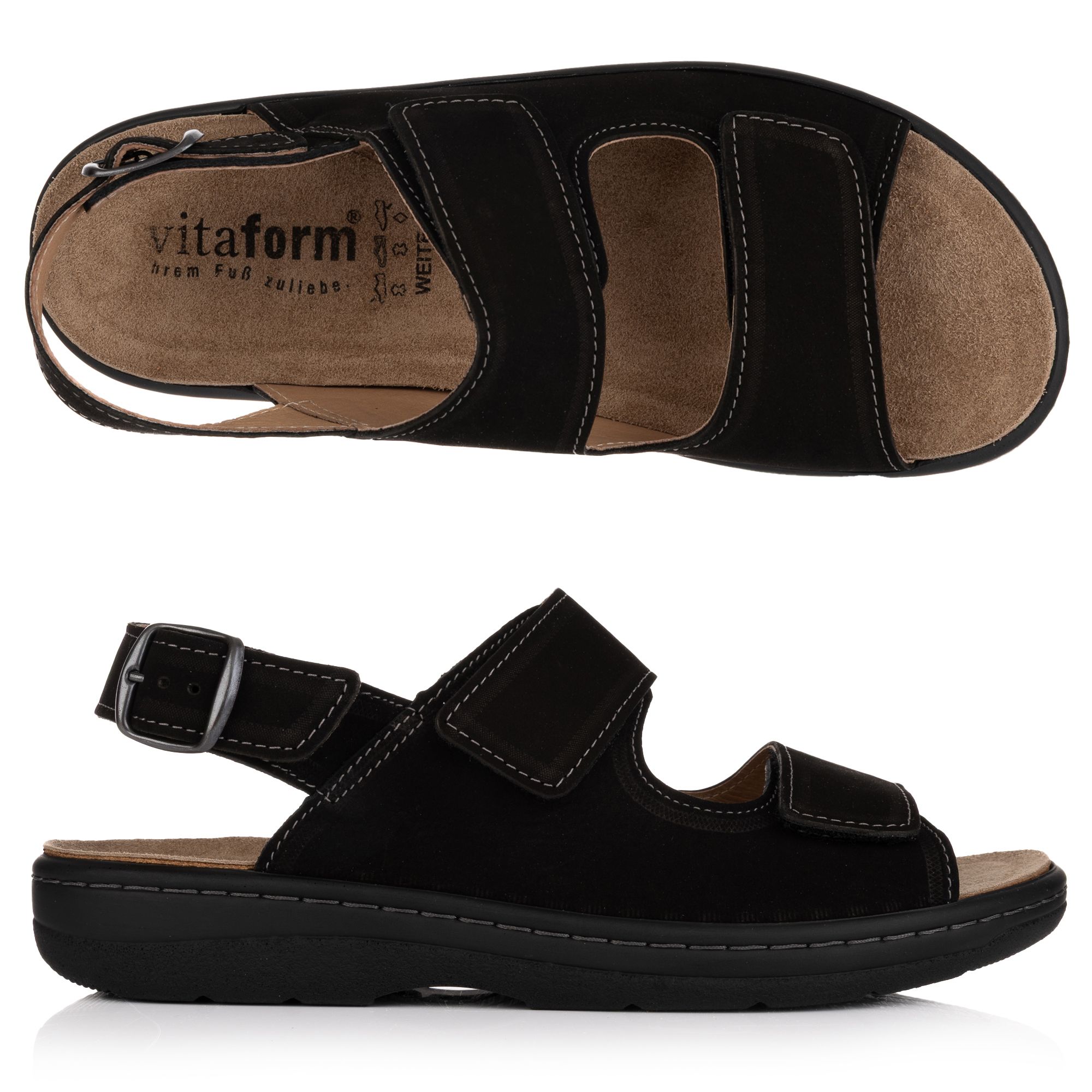 VITAFORM Herren- Sandale Nubukleder 2 Klettverschlüsse Kontrastnaht