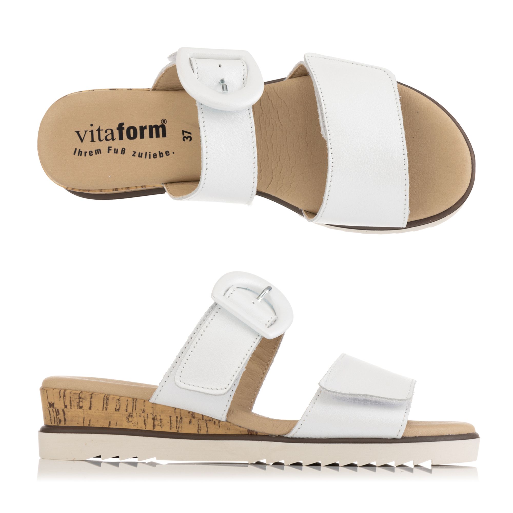 VITAFORM Damen-Pantolette echt Leder Perlato Keilsohle