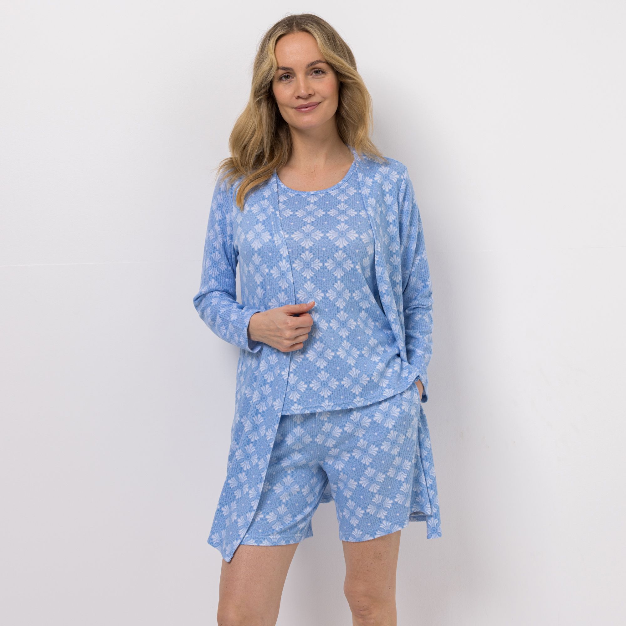 MUK LUKs Pyjama-Set Long-Cardigan Shorty / Top 3tlg. Set