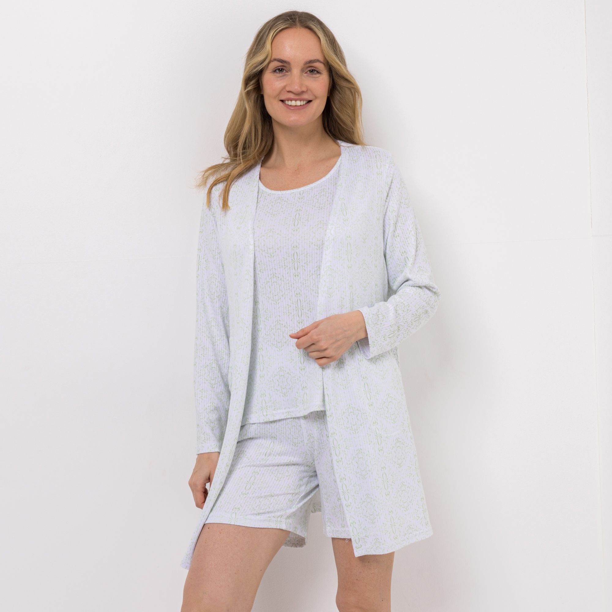 MUK LUKs Pyjama-Set Long-Cardigan Shorty / Top 3tlg. Set