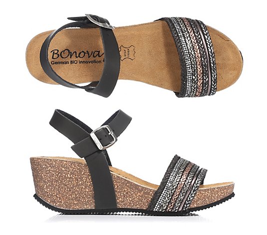BONOVA Damen-Keil-Sandalette Materialkombination Fersenriemen Super-Soft-Fußbett
