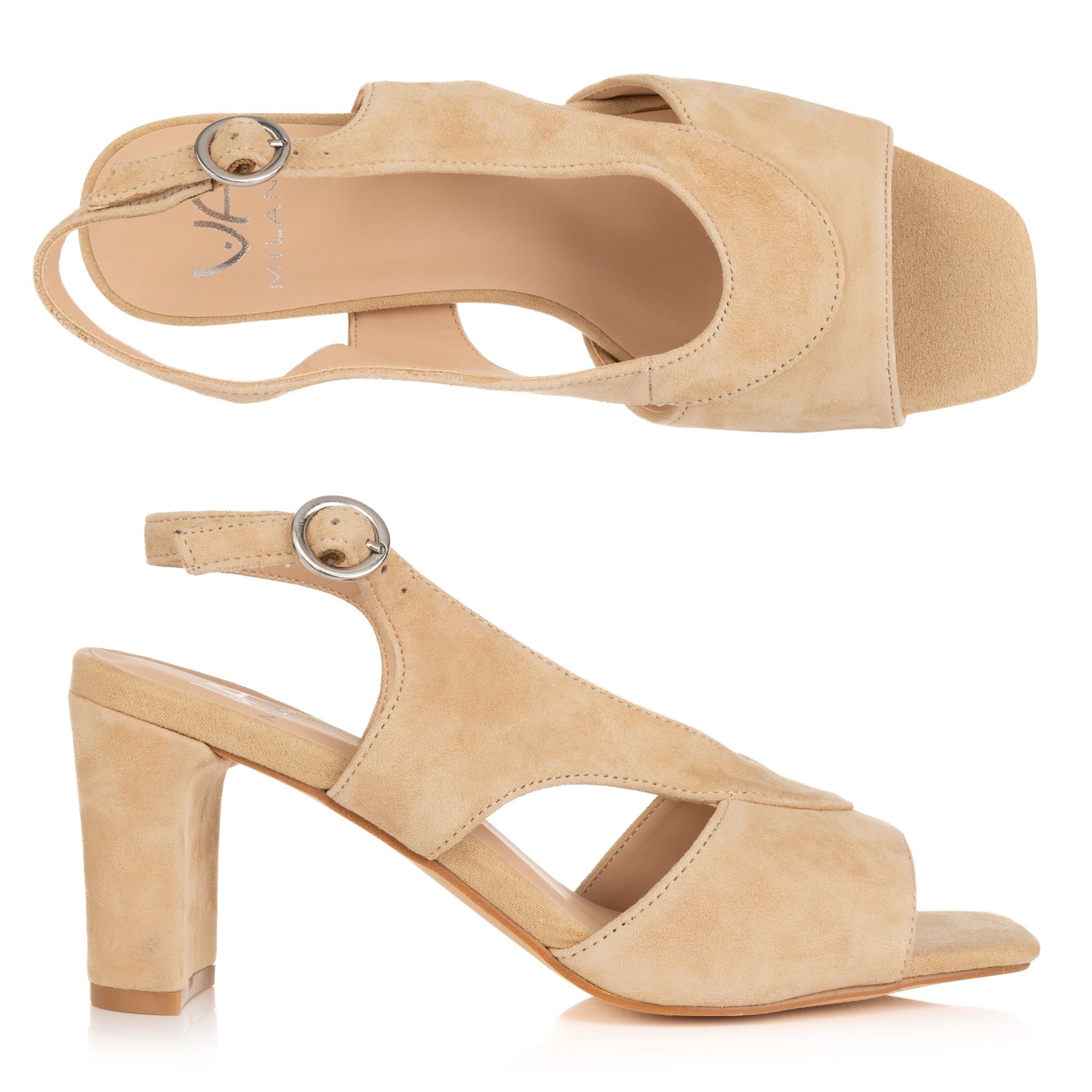 VIA MILANO Damen-Sandalette Veloursleder Memory Foam Blockabsatz ca. 7cm