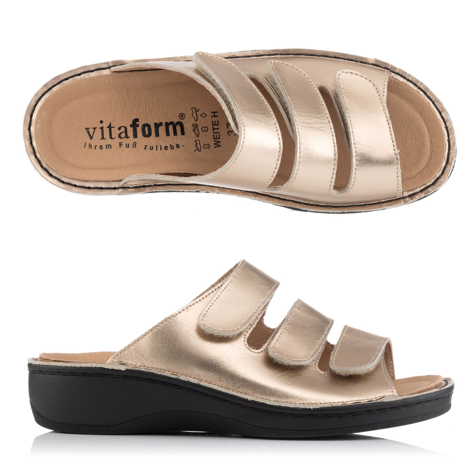 VITAFORM Damen-Pantolette Nappaleder Metallic 3er Klett
