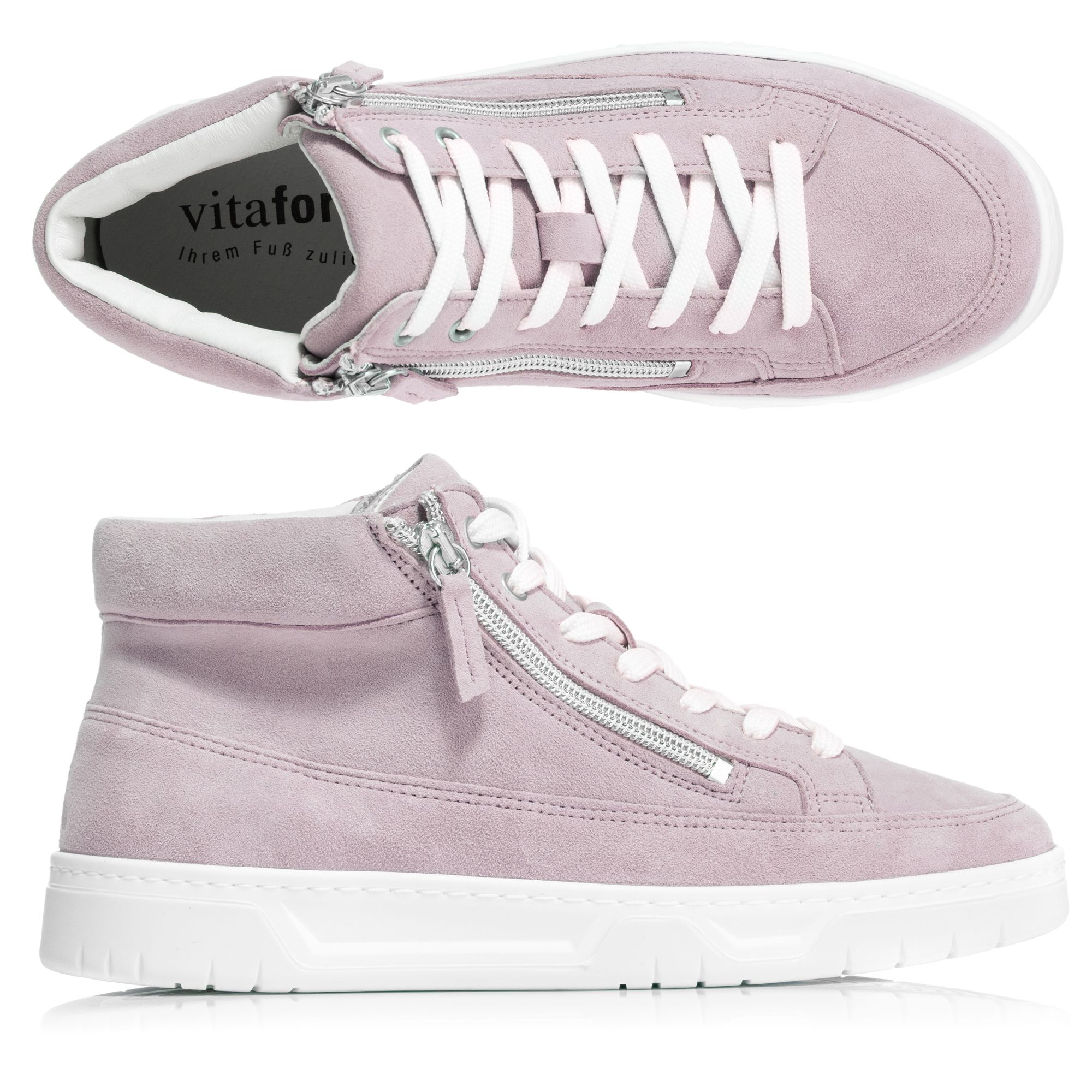 VITAFORM Damen-Hightopsneaker Samtziegenleder 2 Reißverschlüsse Sohle Marla
