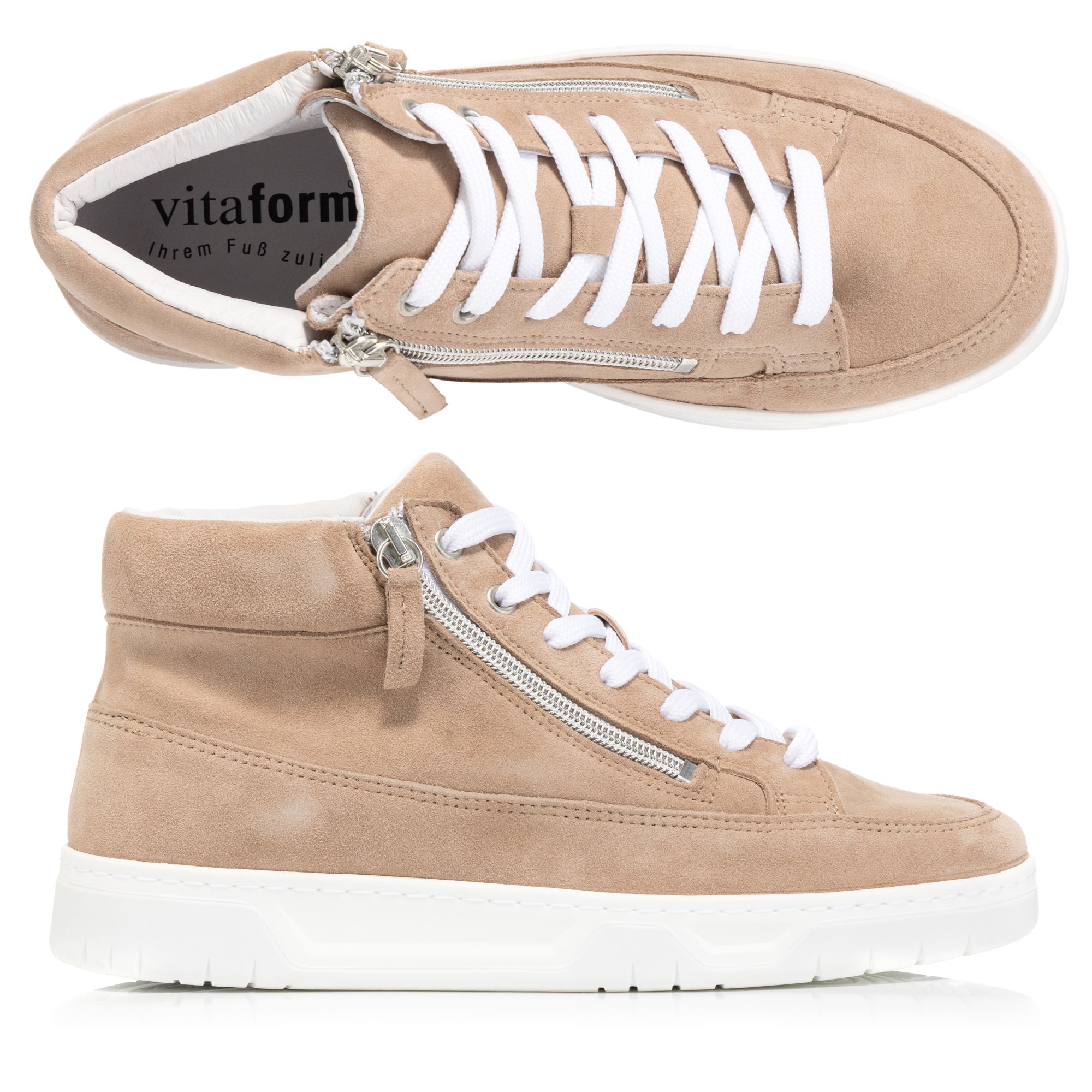 VITAFORM Damen-Hightopsneaker Samtziegenleder 2 Reißverschlüsse Sohle Marla