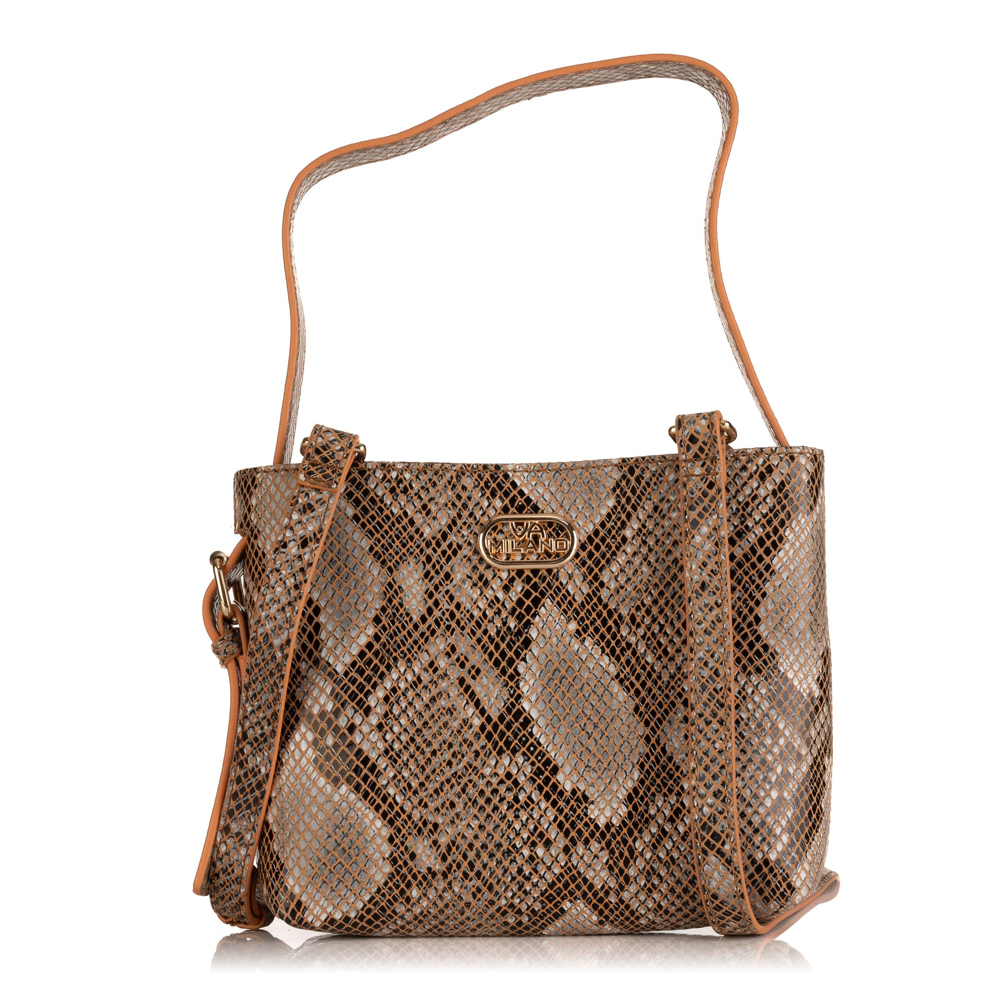 VIA MILANO Mini-Umhängetasche echt Leder Schlangen-Optik abnehmbarer Riemen