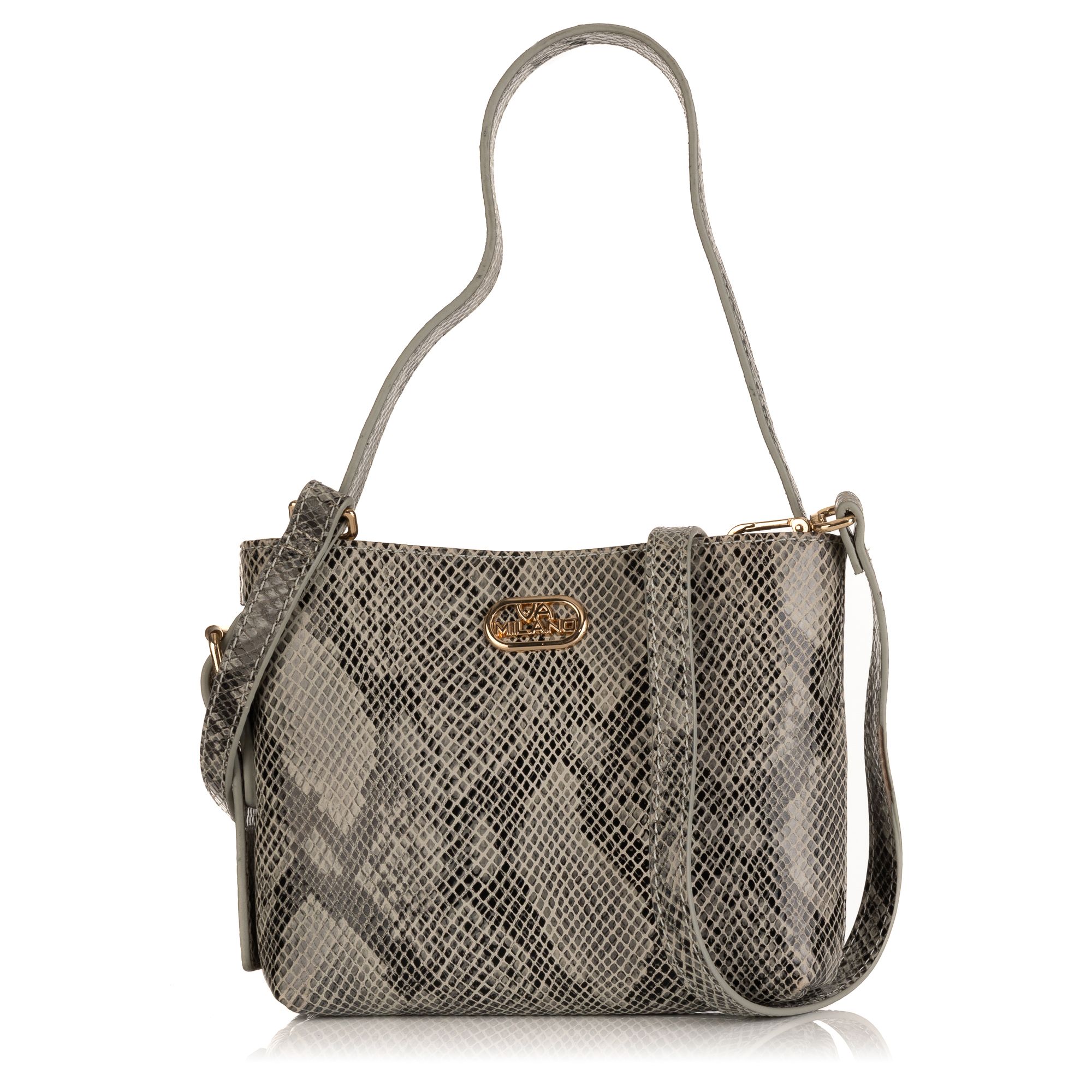 VIA MILANO Mini-Umhängetasche echt Leder Schlangen-Optik abnehmbarer Riemen