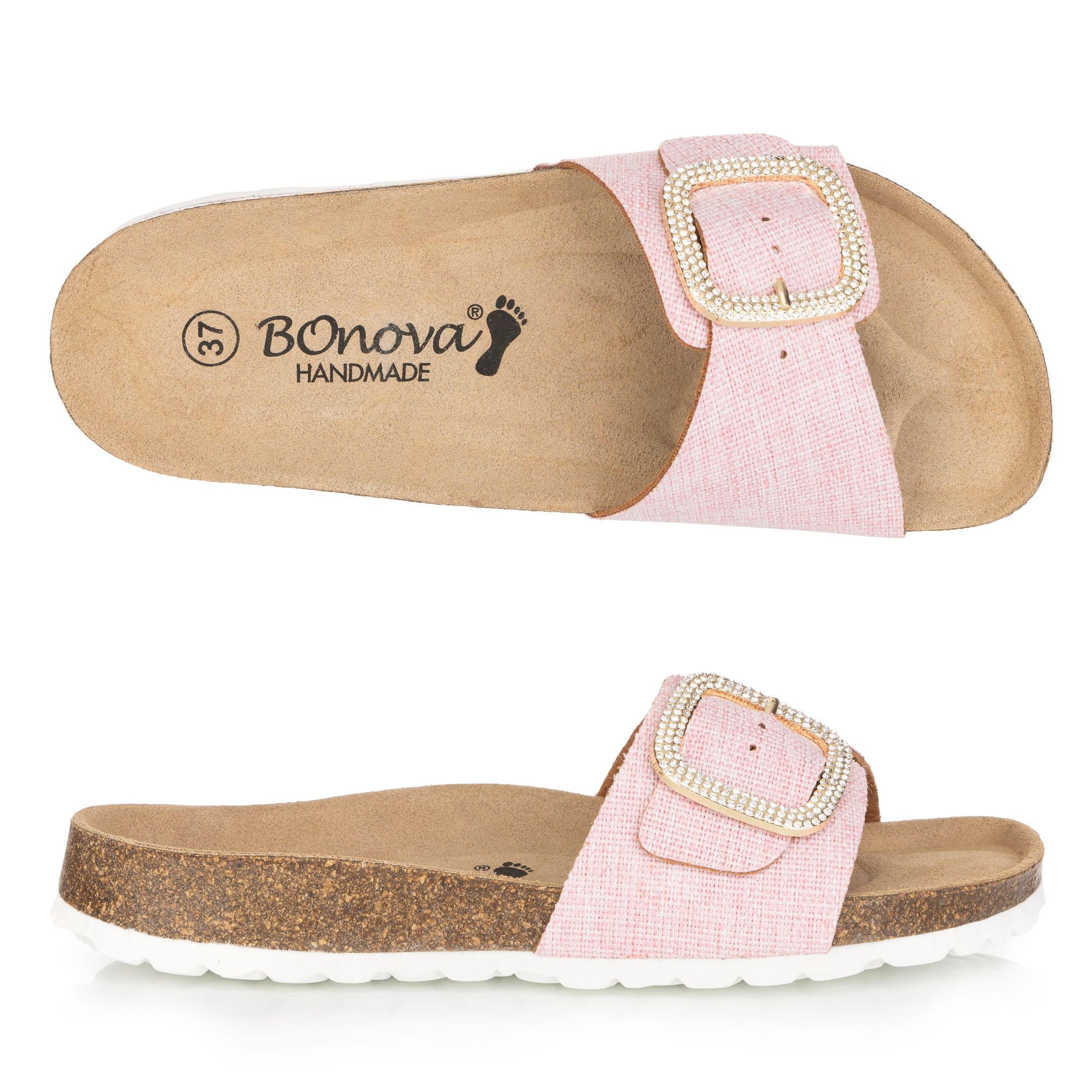 BONOVA Damen-Pantolette Canvas verstellbarer Riemen Super-Soft-Fußbett
