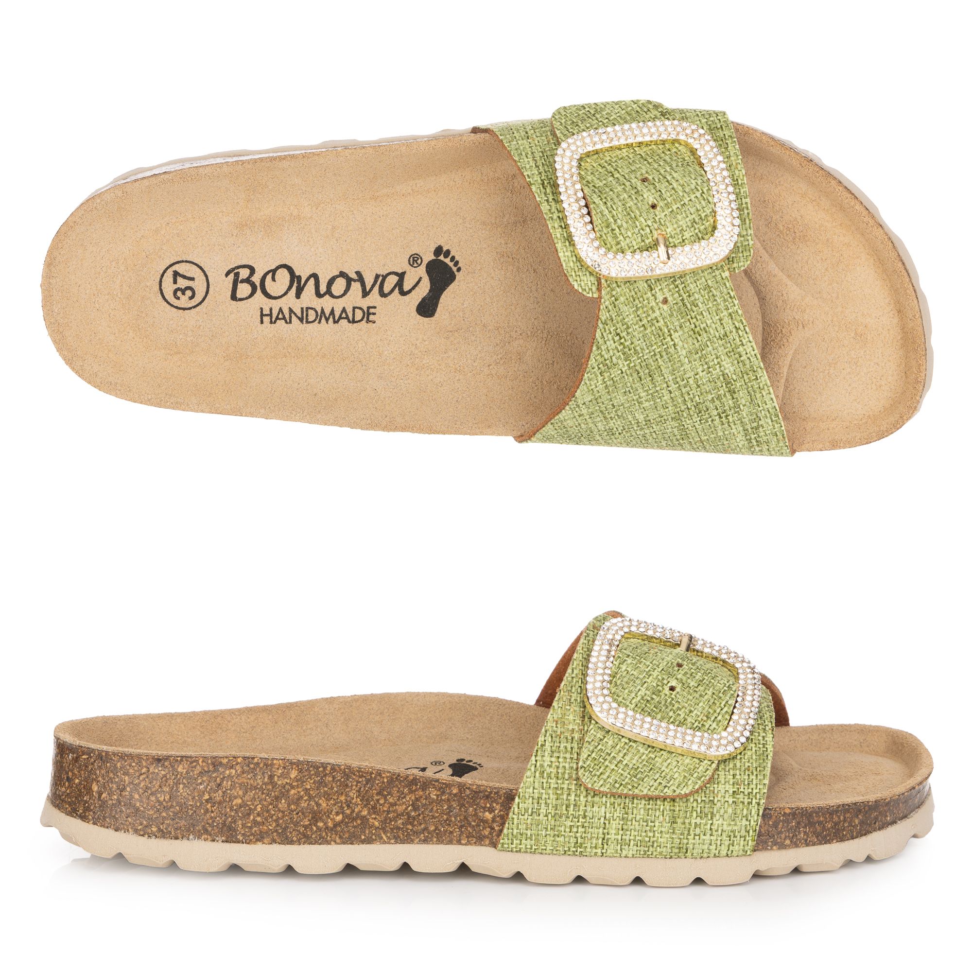 BONOVA Damen-Pantolette Canvas verstellbarer Riemen Super-Soft-Fußbett