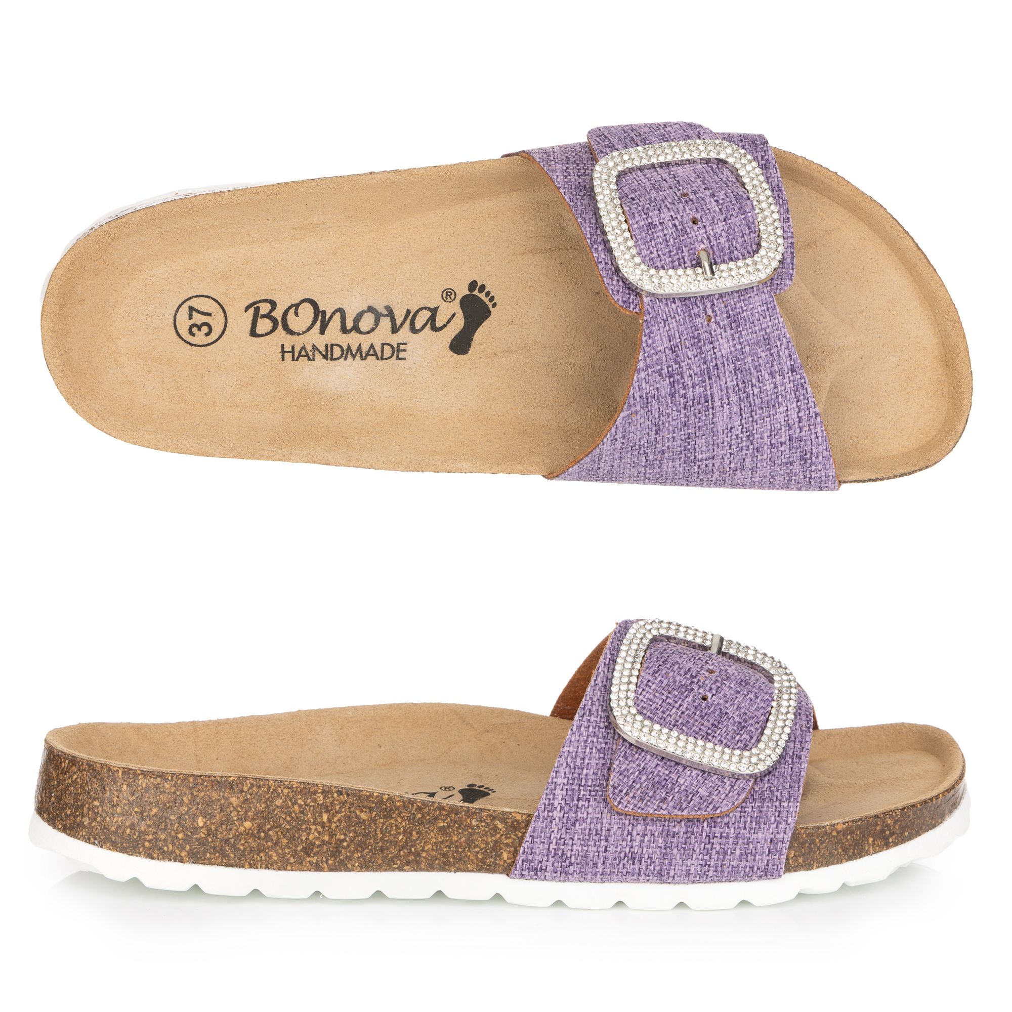 BONOVA Damen-Pantolette Canvas verstellbarer Riemen Super-Soft-Fußbett
