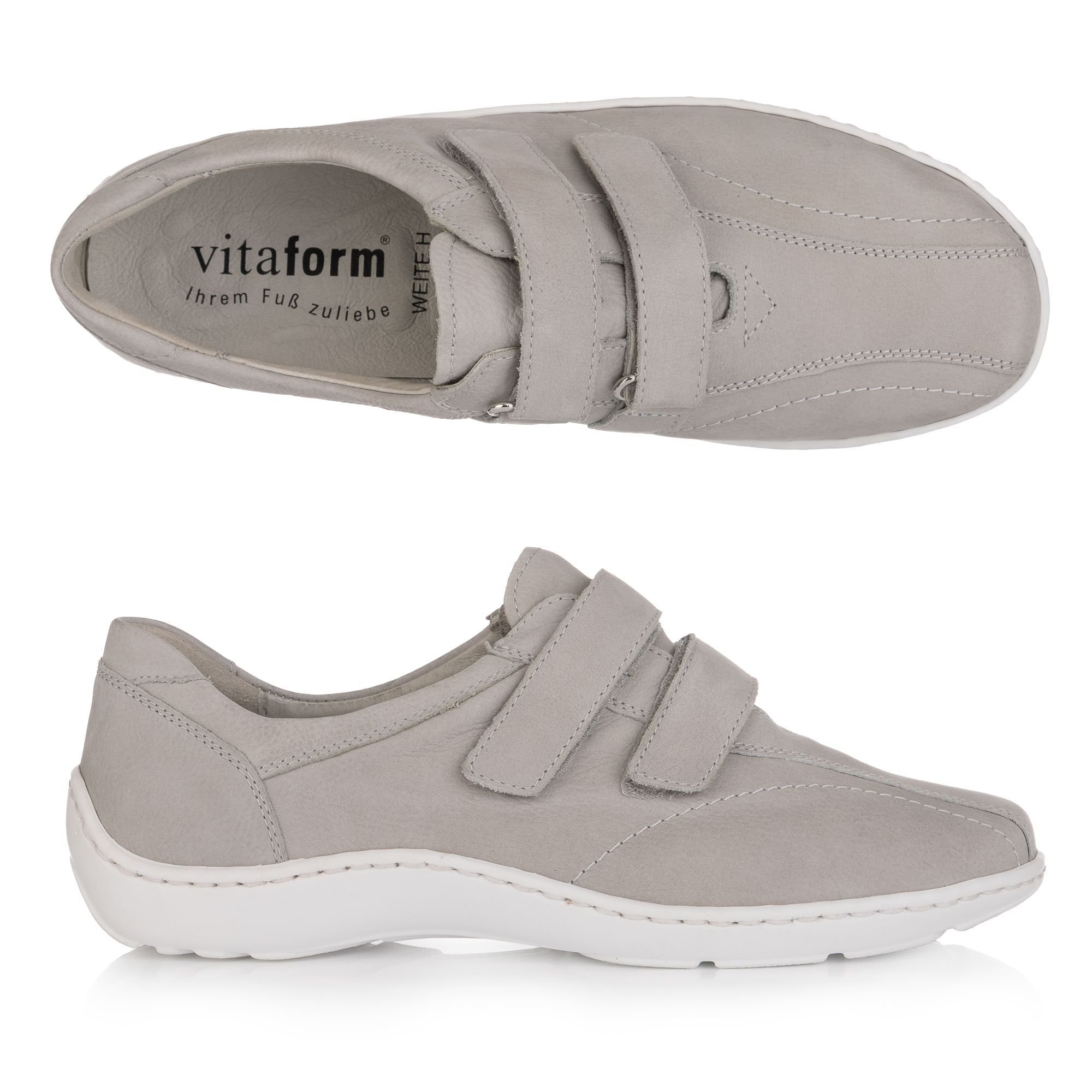 VITAFORM Damen-Halbschuh Nubukleder 2 Klettverschlüsse Handnahtsohle