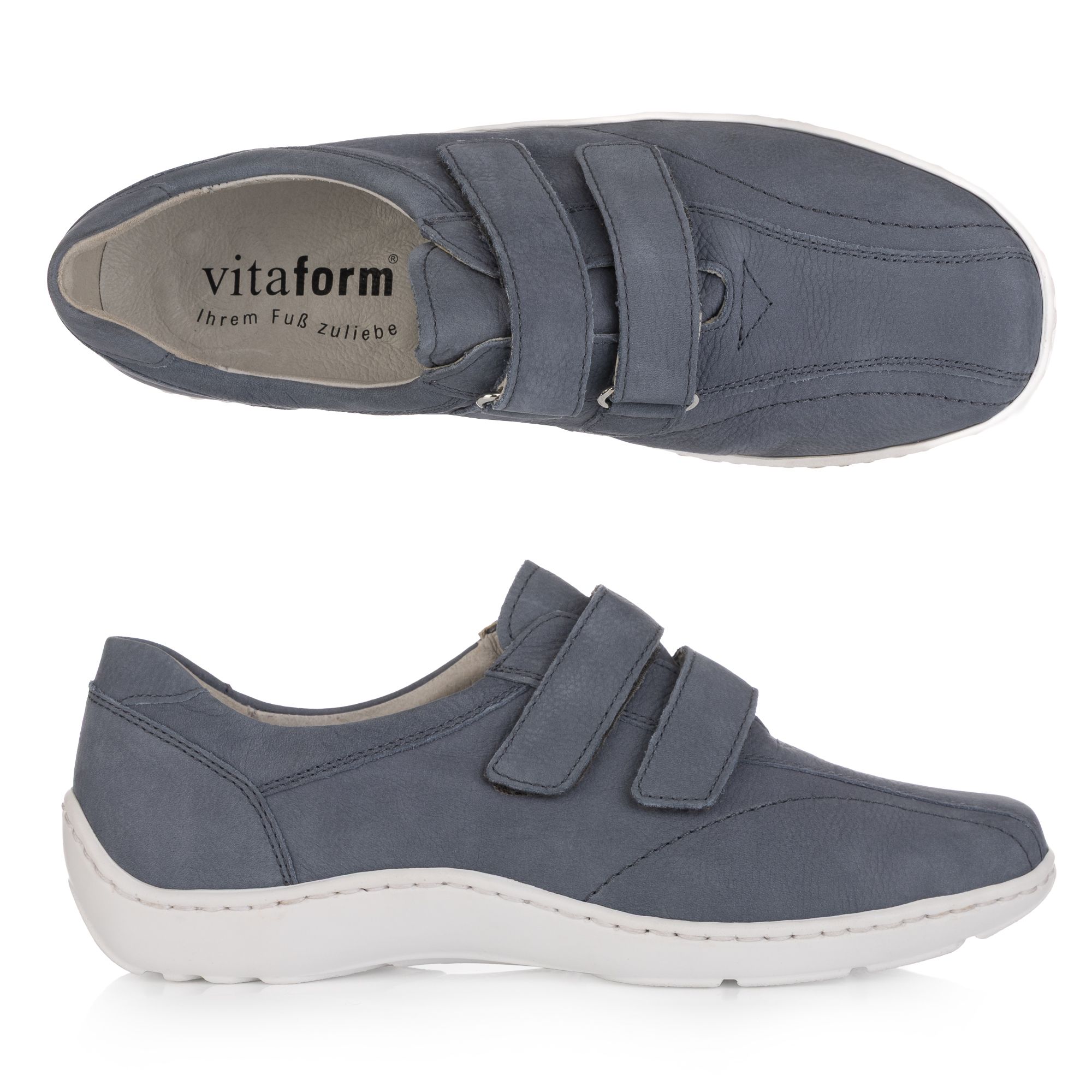 VITAFORM Damen-Halbschuh Nubukleder 2 Klettverschlüsse Handnahtsohle