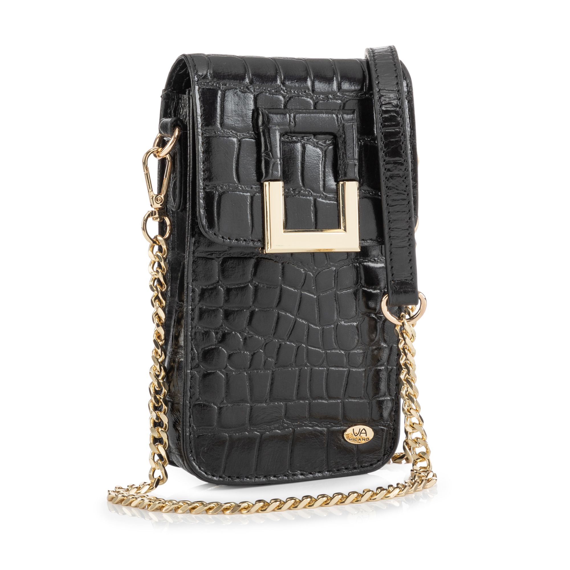 VIA MILANO Handytasche echt Leder Ketteneinsatz 10x4x18cm