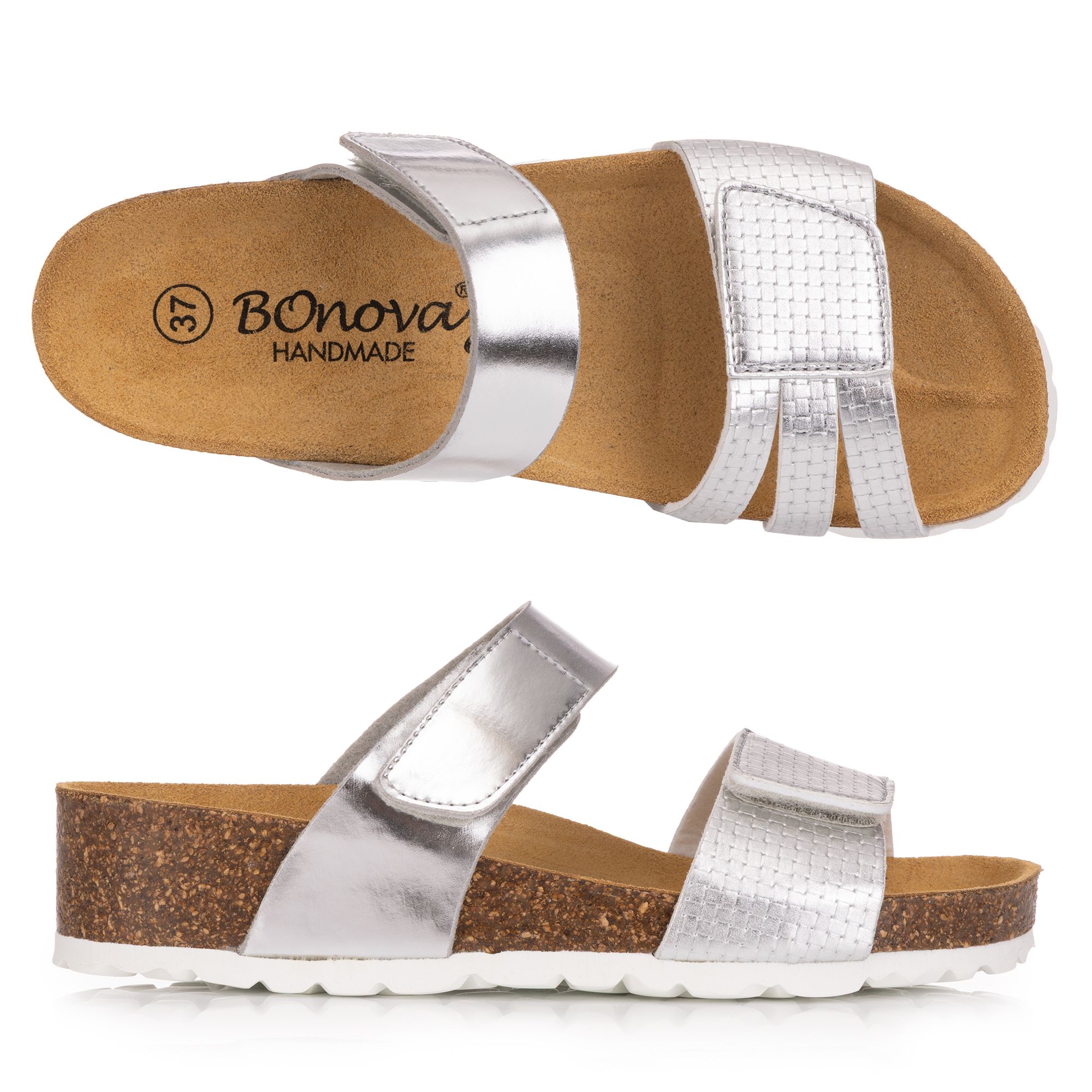 BONOVA Damen-Pantolette Metallic-Optik Klettverschluss Keilabsatz ca. 3,5cm