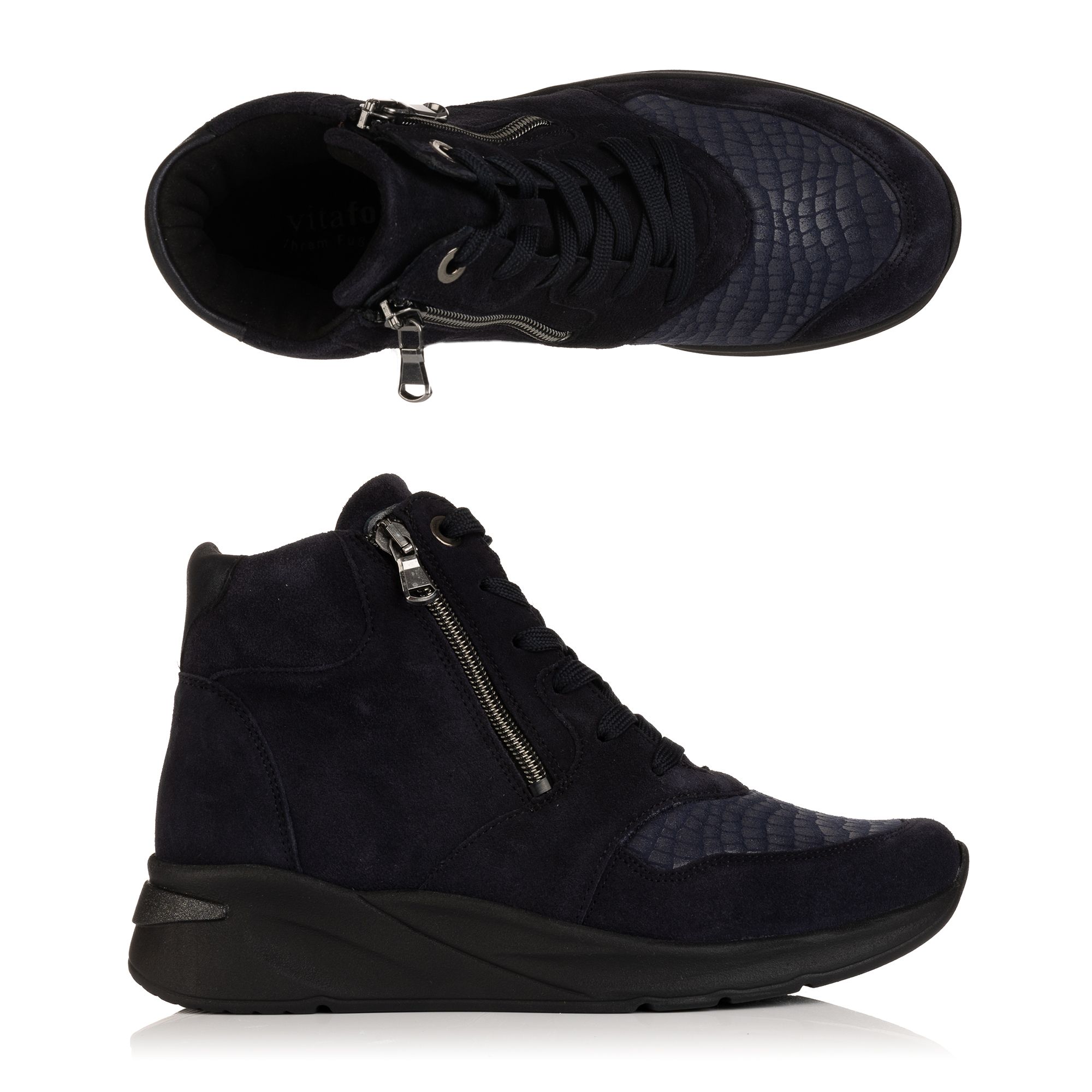 VITAFORM Damen-Hightopsneaker Veloursleder Stretchmaterial 2 Reißverschlüsse