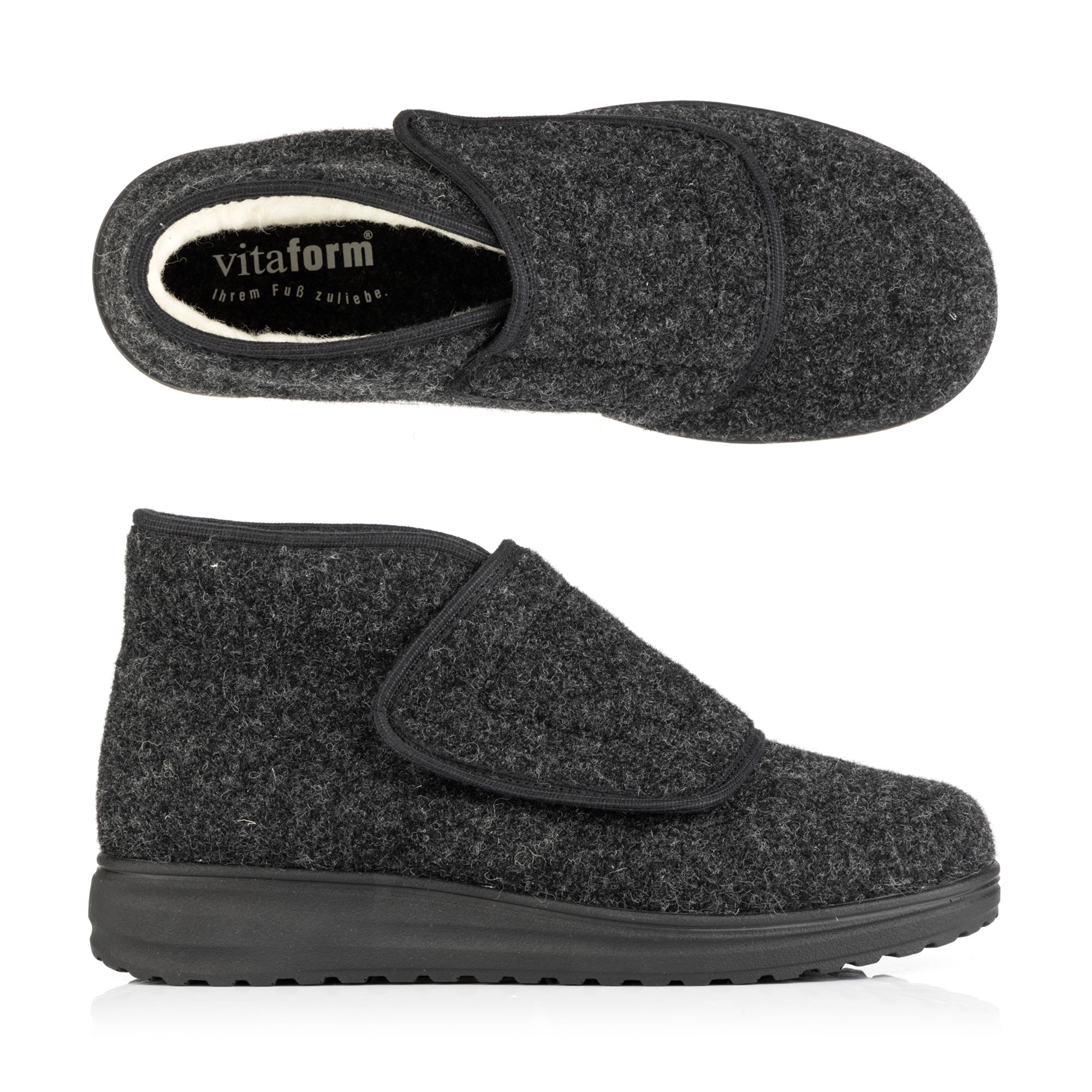 VITAFORM Damen-Hausschuh Filzmaterial Klettverschluss Keilsohle