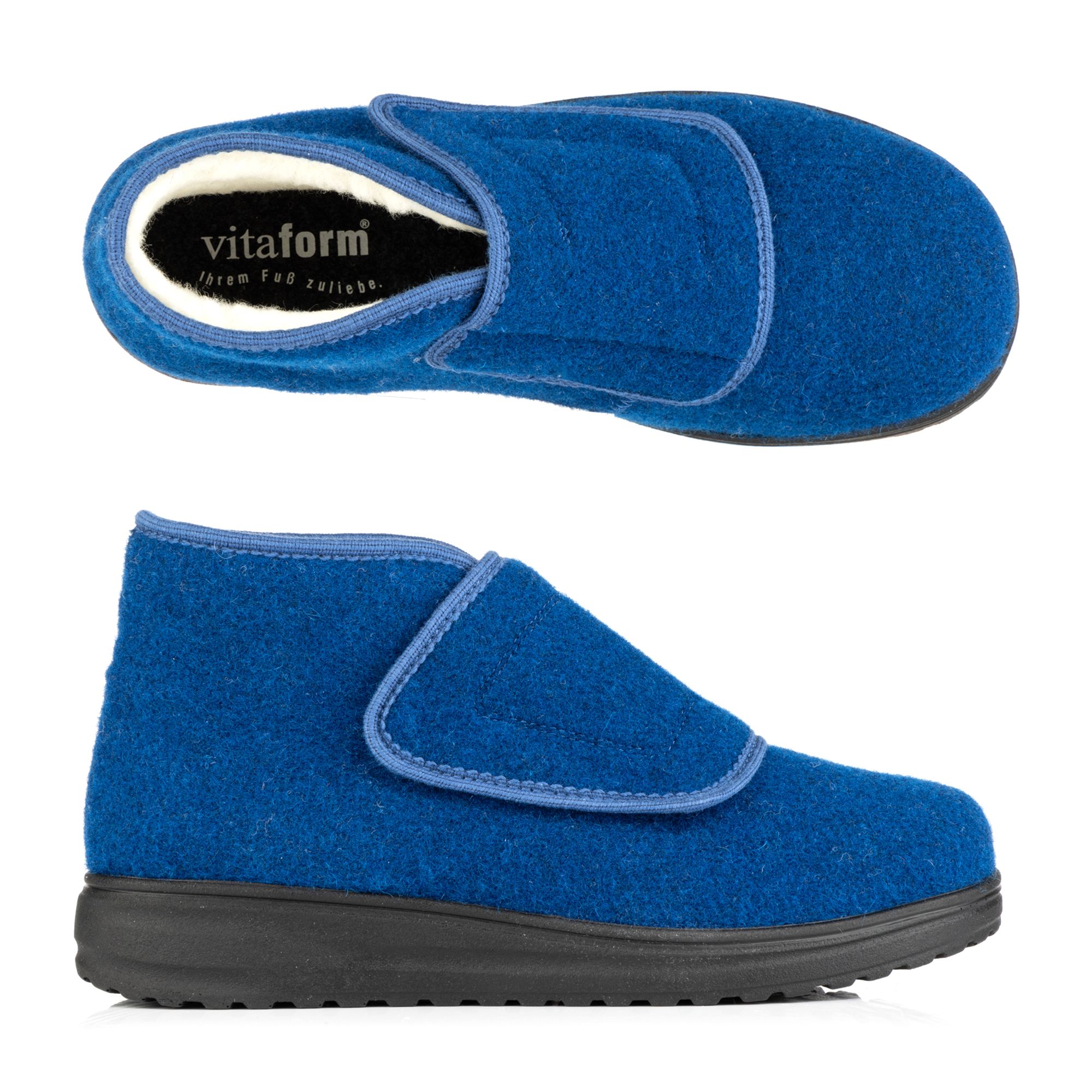 VITAFORM Damen-Hausschuh Filzmaterial Klettverschluss Keilsohle