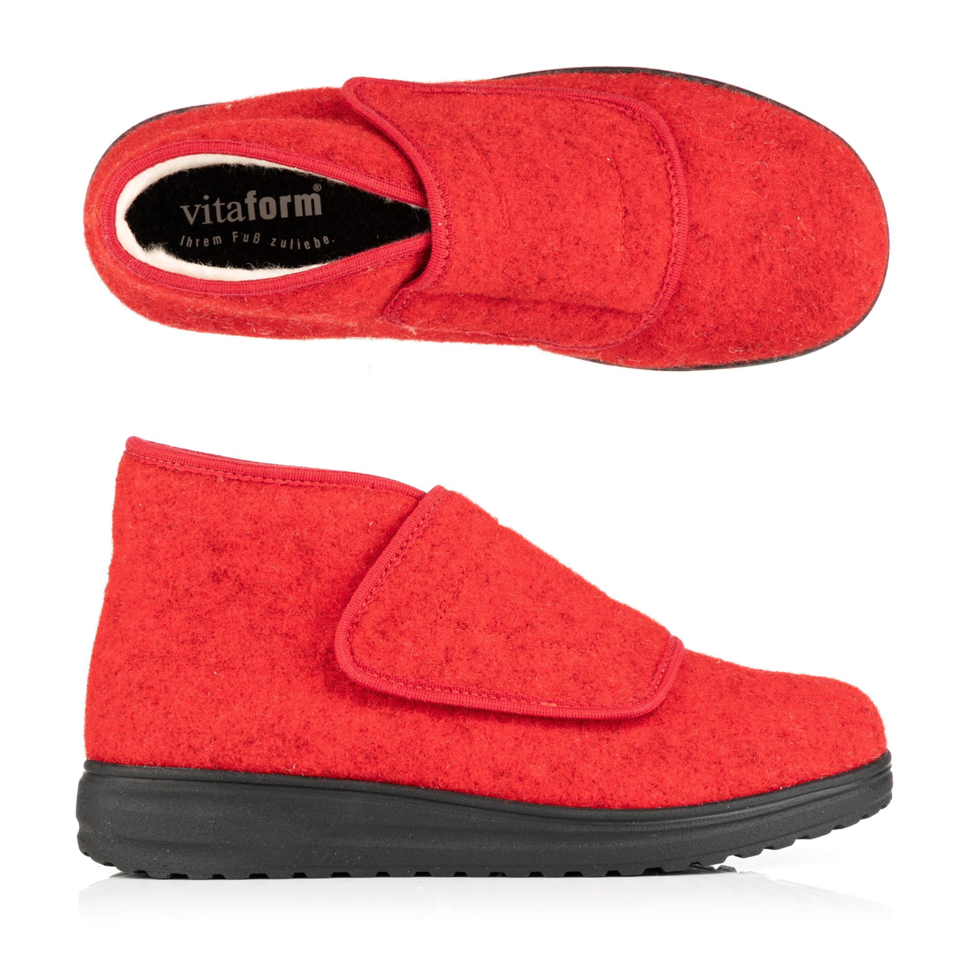 VITAFORM Damen-Hausschuh Filzmaterial Klettverschluss Keilsohle