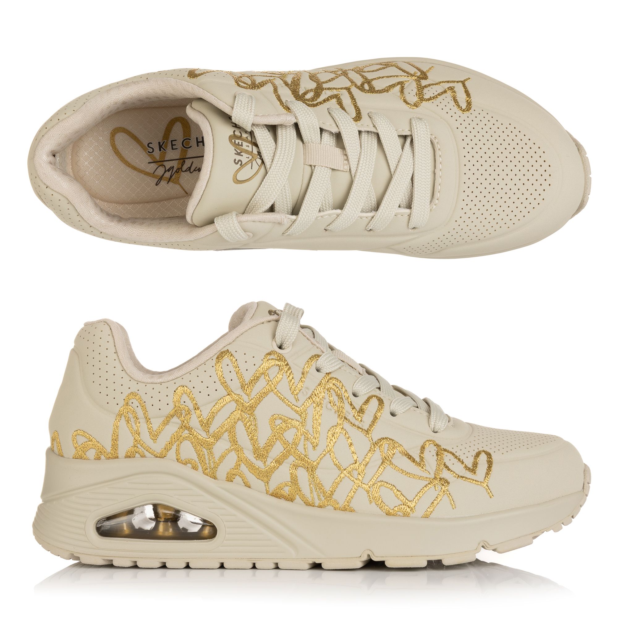 SKECHERS Damen-Sneaker Uno Golden Heart Materialmix Memory Foam