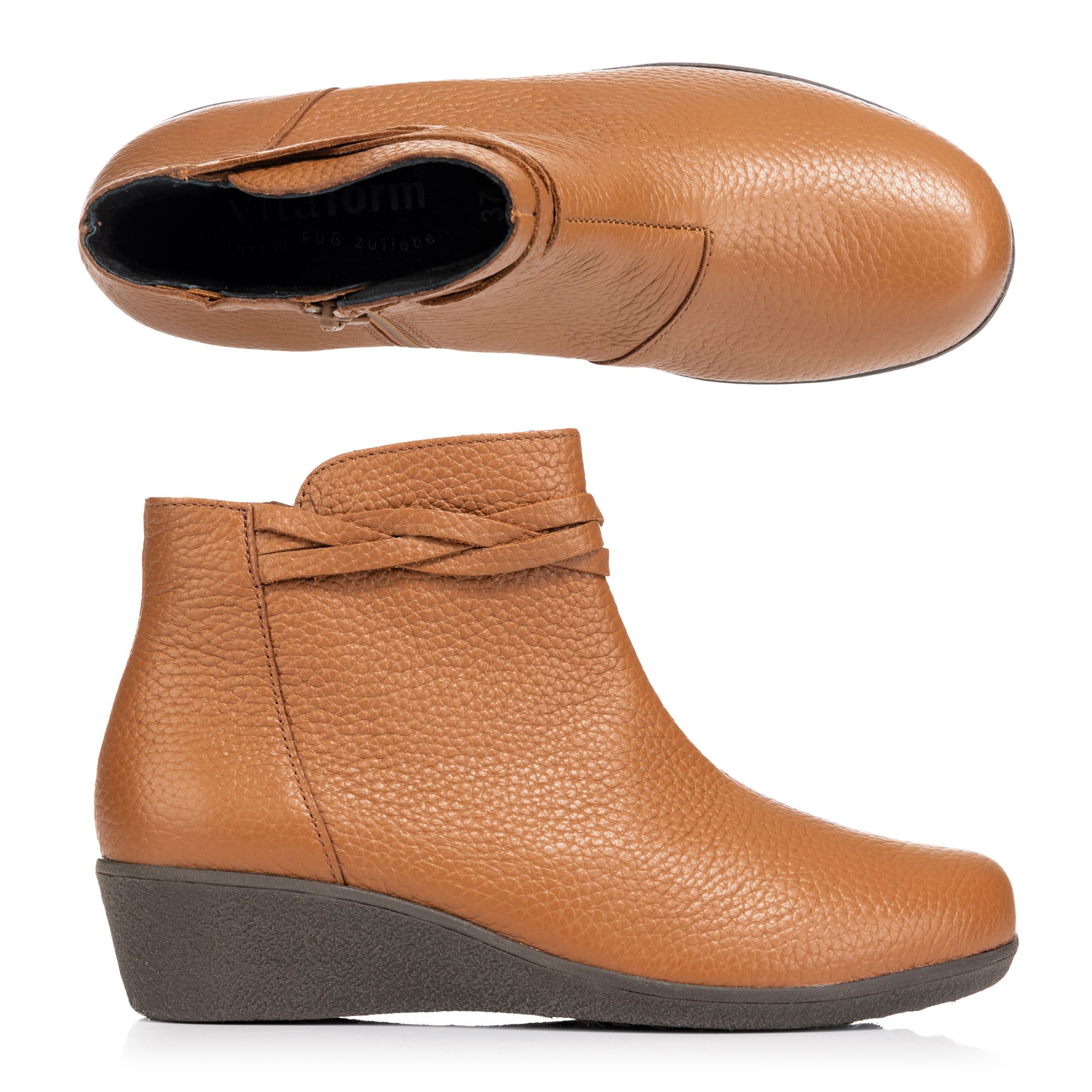 VITAFORM Damen-Stiefelette Hirschleder Flechtriemen Sohle Heidrun