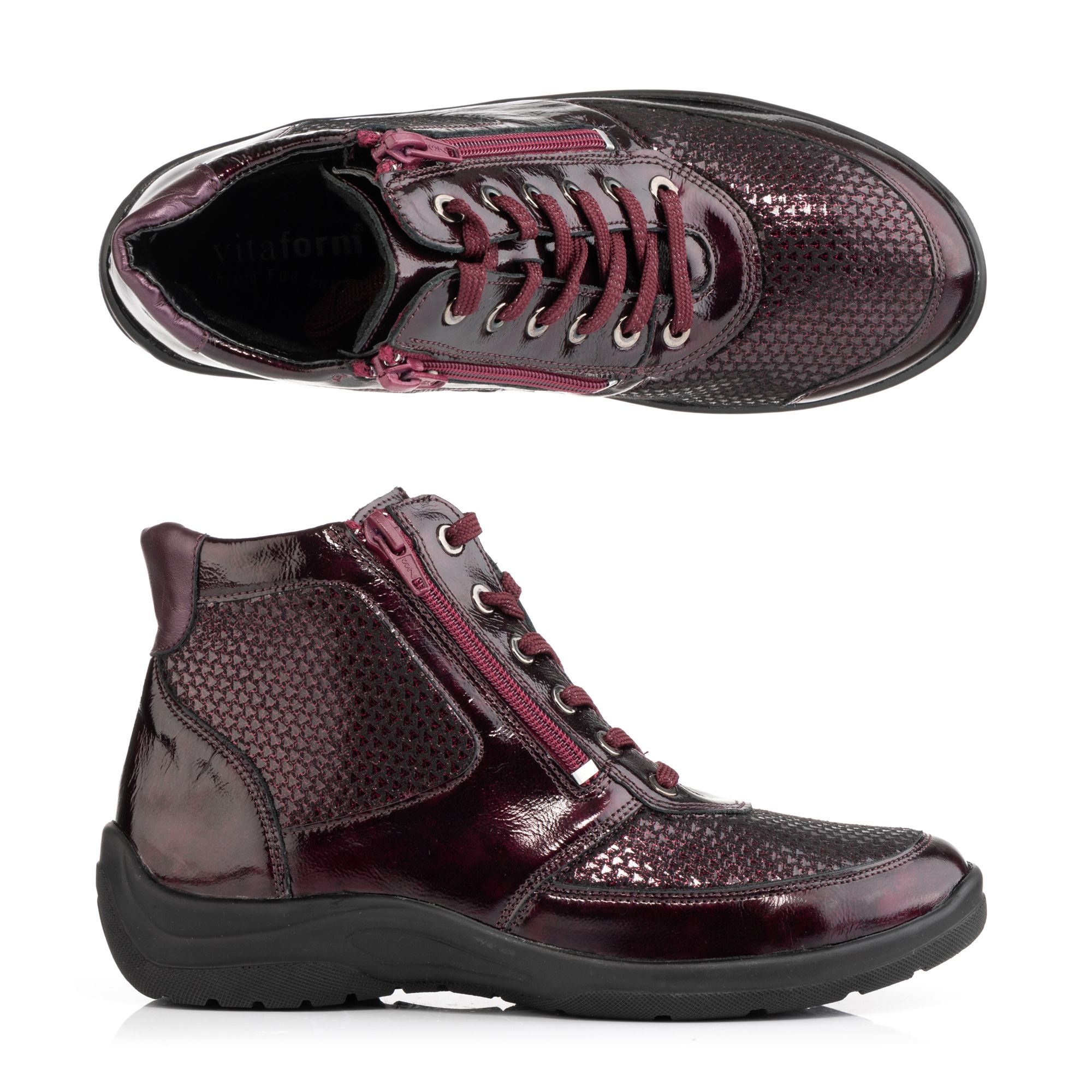 VITAFORM Damen-Stiefelette Leder/Stretch 2 Reißverschlüsse Schnürung