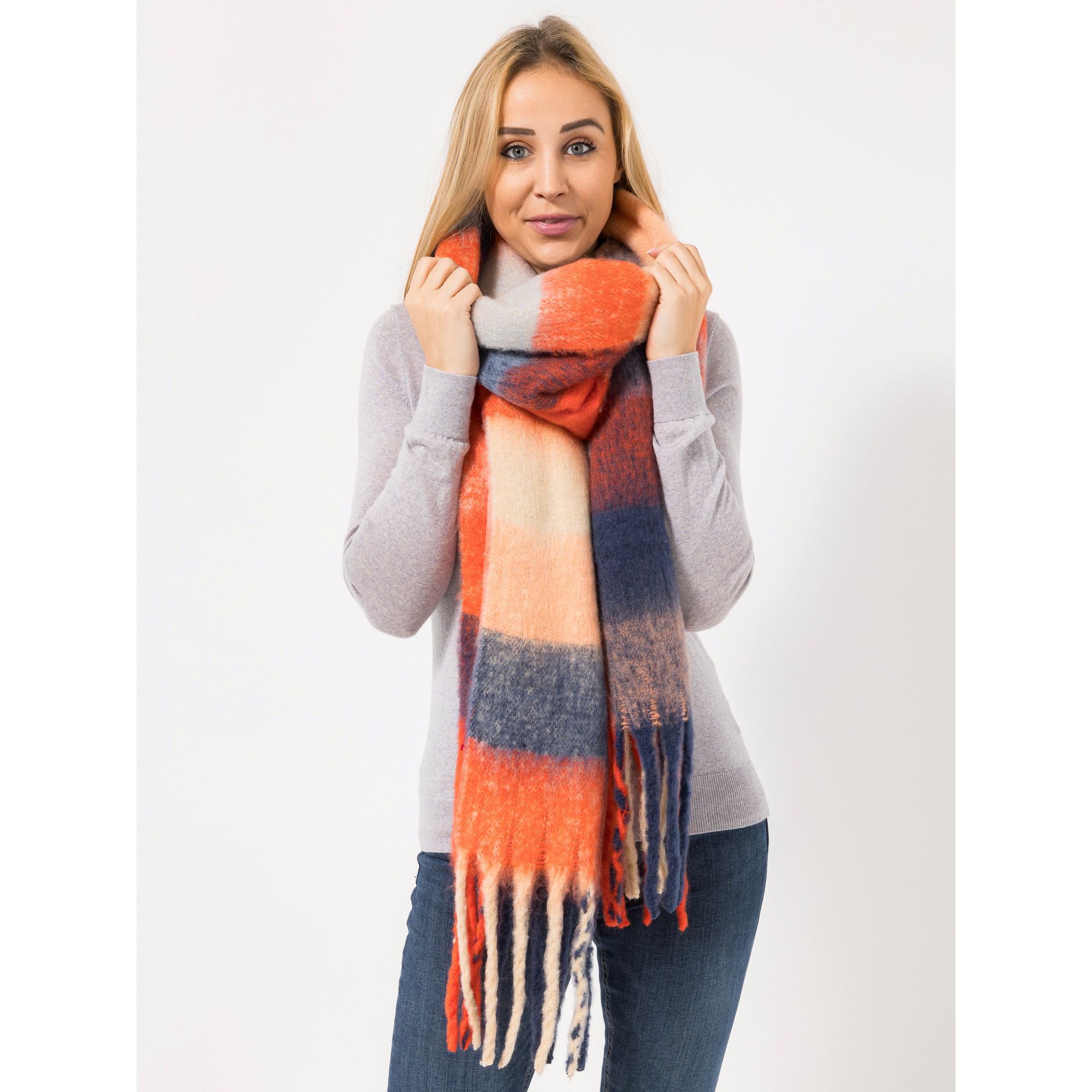 VIA MILANO Schal mit Fransen ca. 40x220cm Logopin