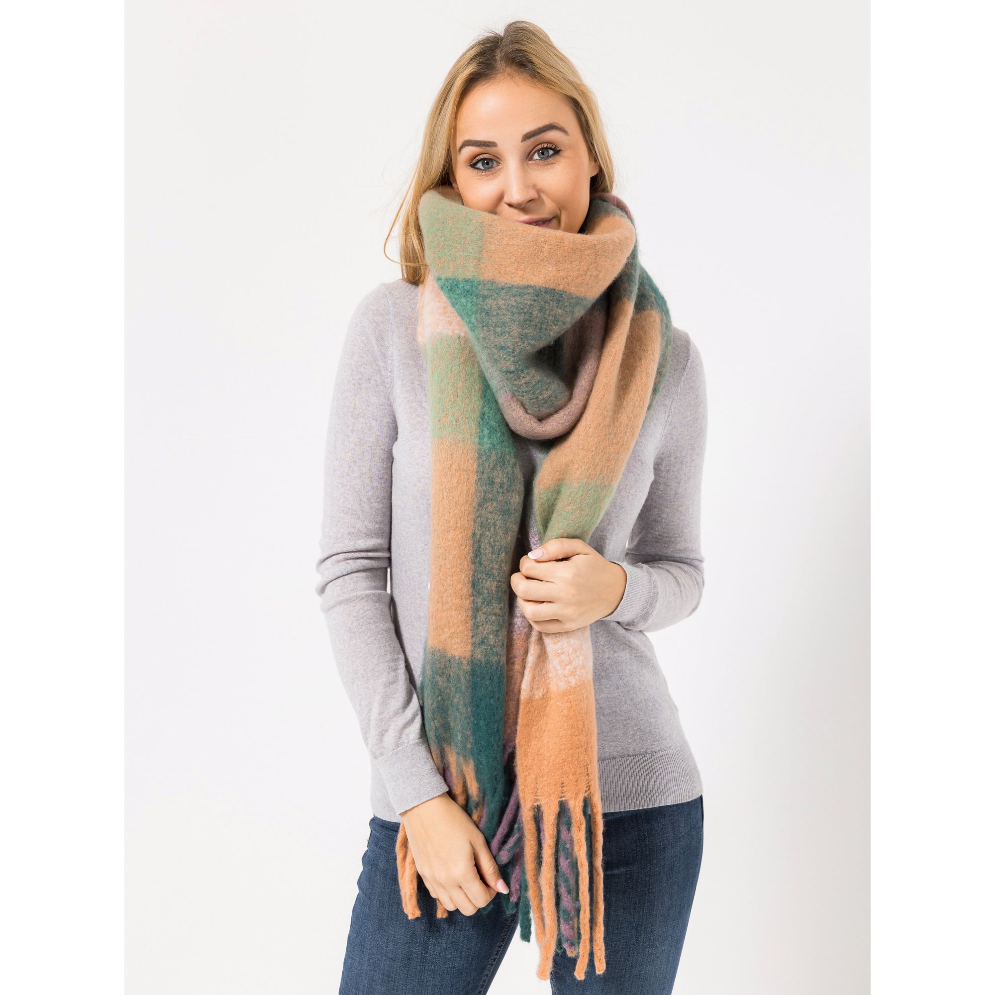 VIA MILANO Schal mit Fransen ca. 40x220cm Logopin