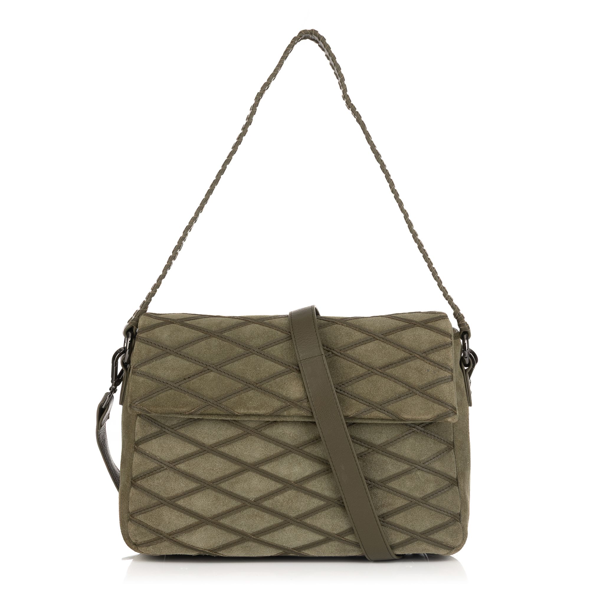 DAWID by Dawid Tomaszewski Überschlagtasche echt Leder Mix Rautensteppung