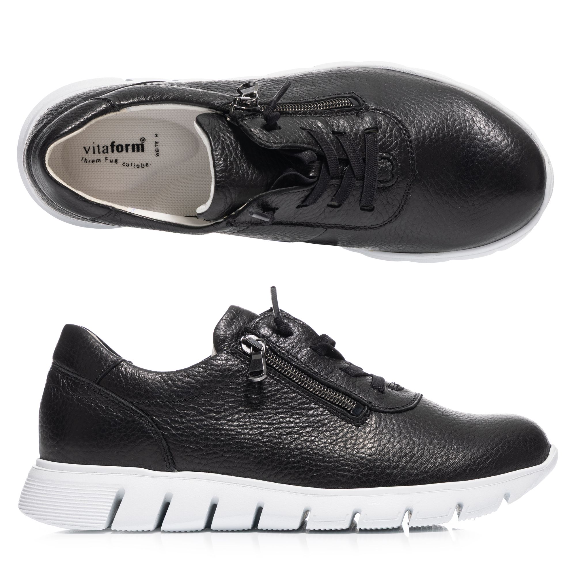 VITAFORM Damen-Sneaker Hirschleder Bungee-Schnürung Leichtsohle