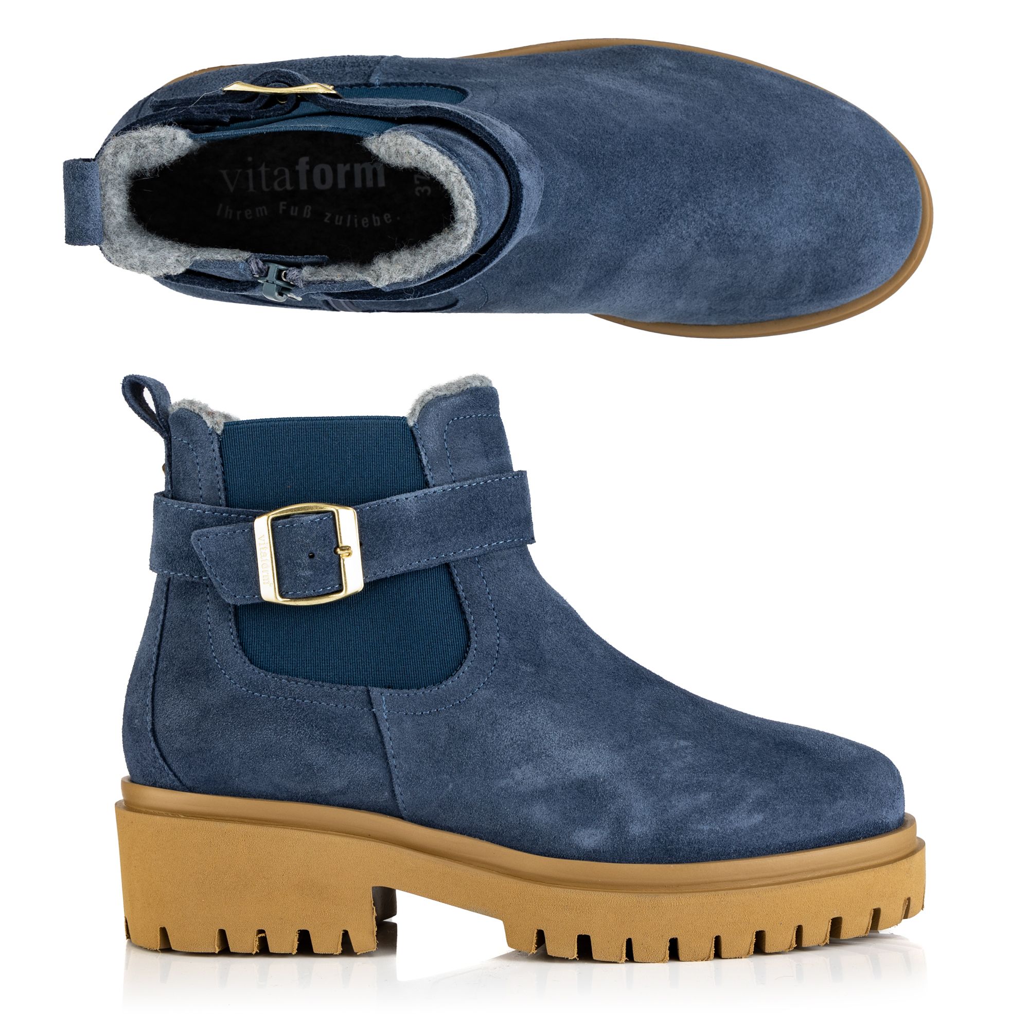 VITAFORM Damen-Stiefelette Veloursleder Zierriemen Profilsohle