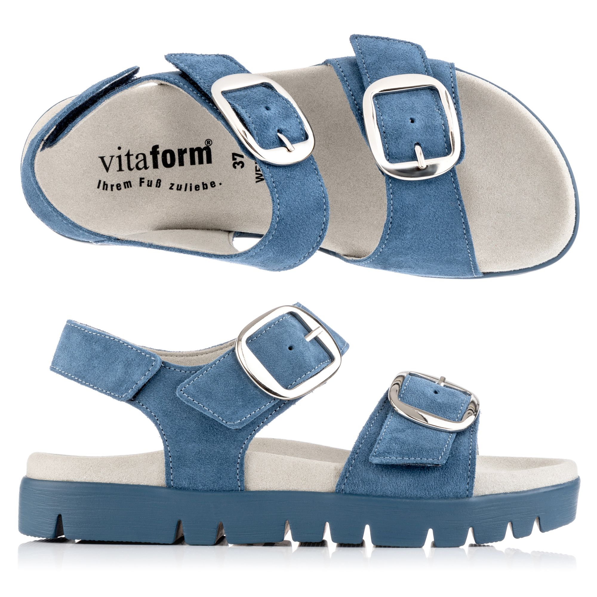 VITAFORM Damen-Sandalette Veloursleder 2 große Schnallen Sohle Lara