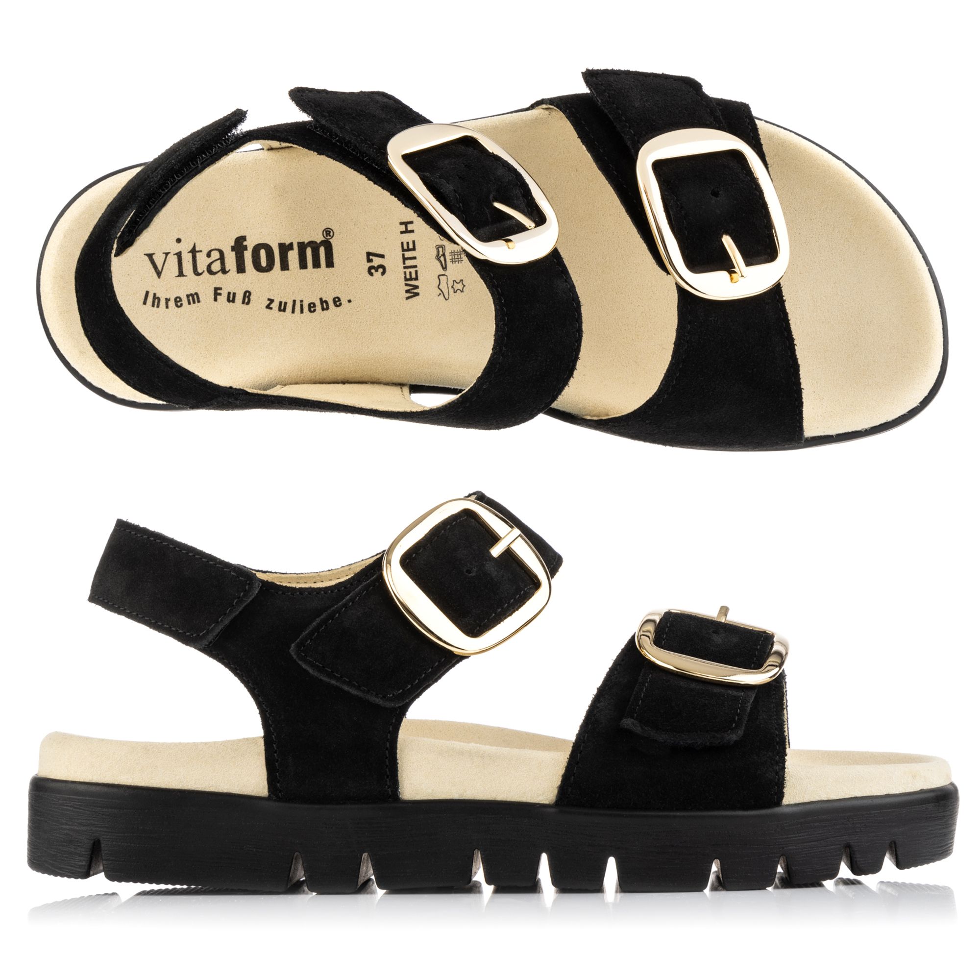 VITAFORM Damen-Sandalette Veloursleder 2 große Schnallen Sohle Lara