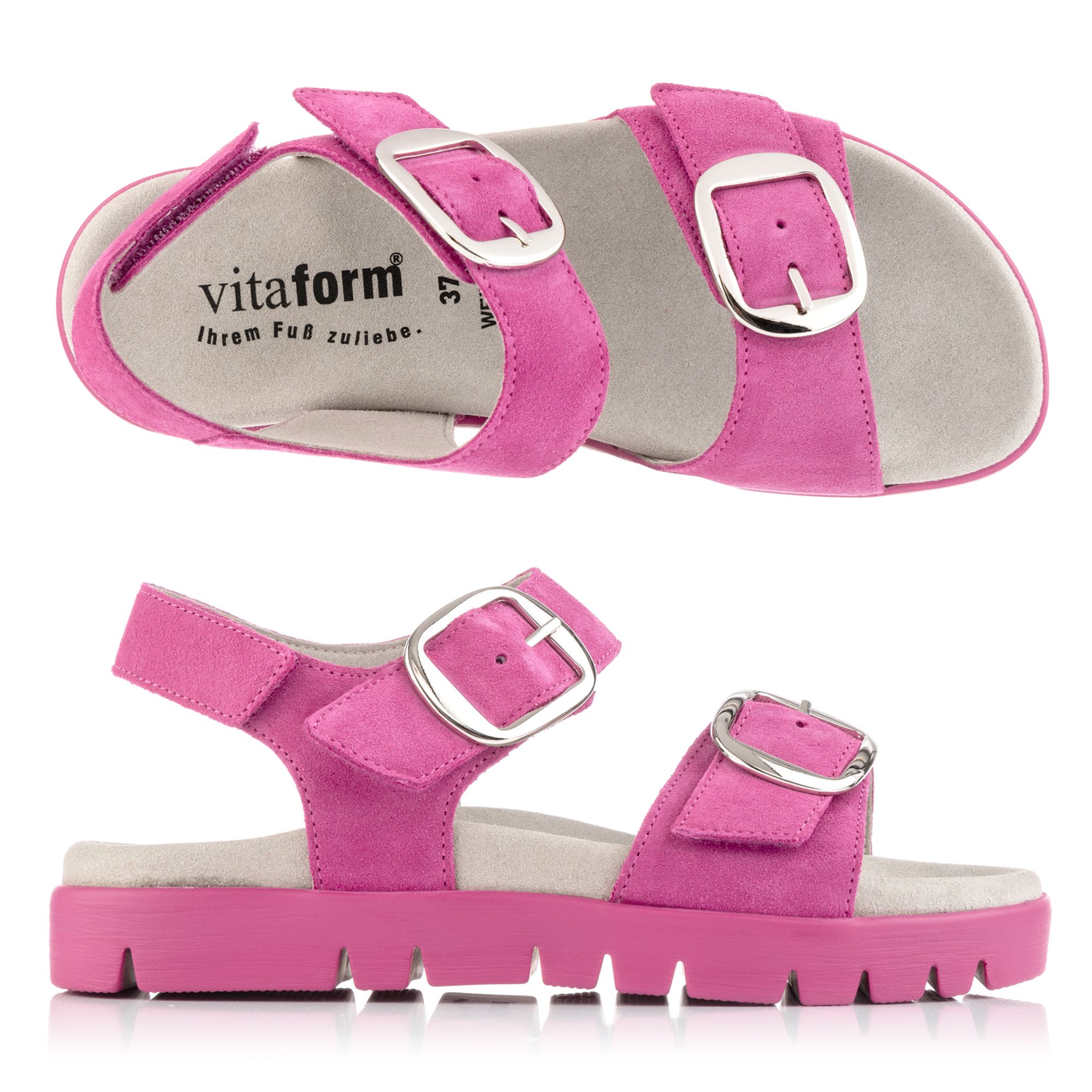 VITAFORM Damen-Sandalette Veloursleder 2 große Schnallen Sohle Lara