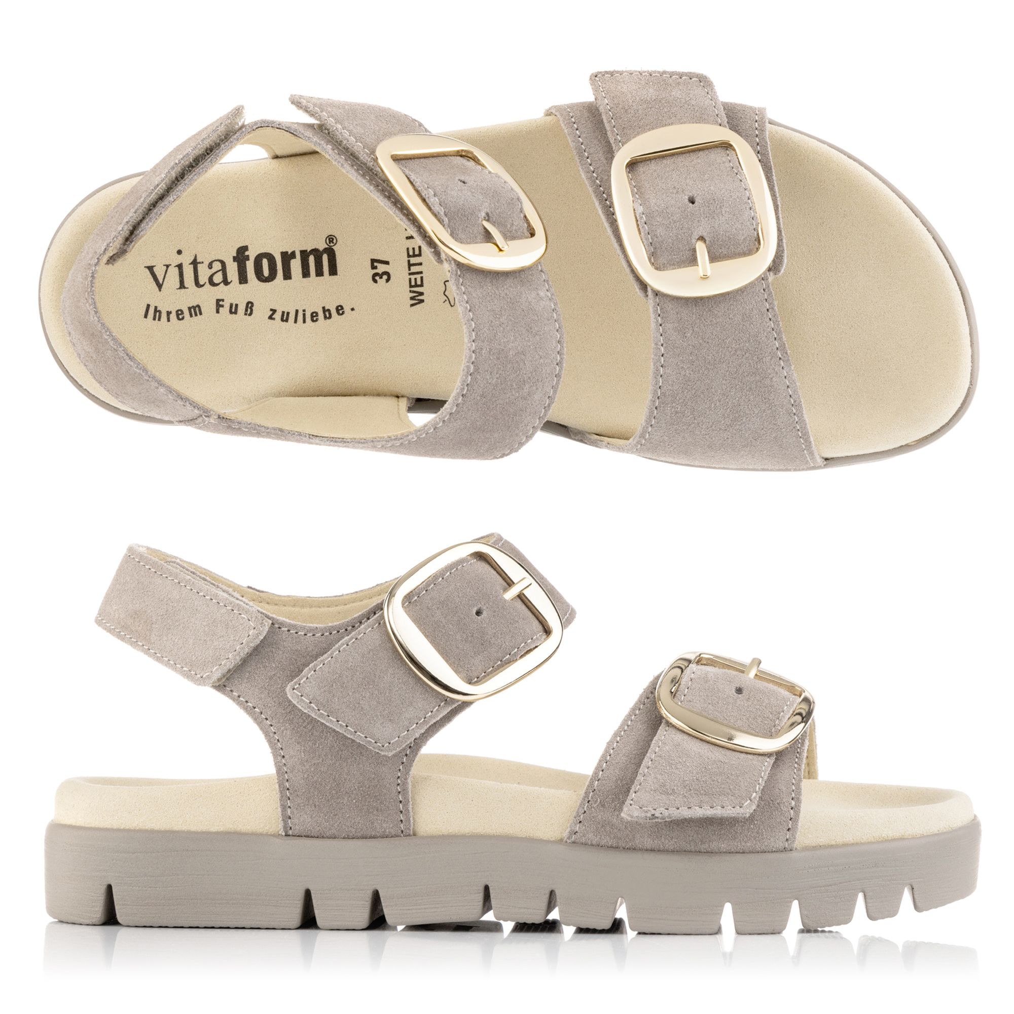 VITAFORM Damen-Sandalette Veloursleder 2 große Schnallen Sohle Lara