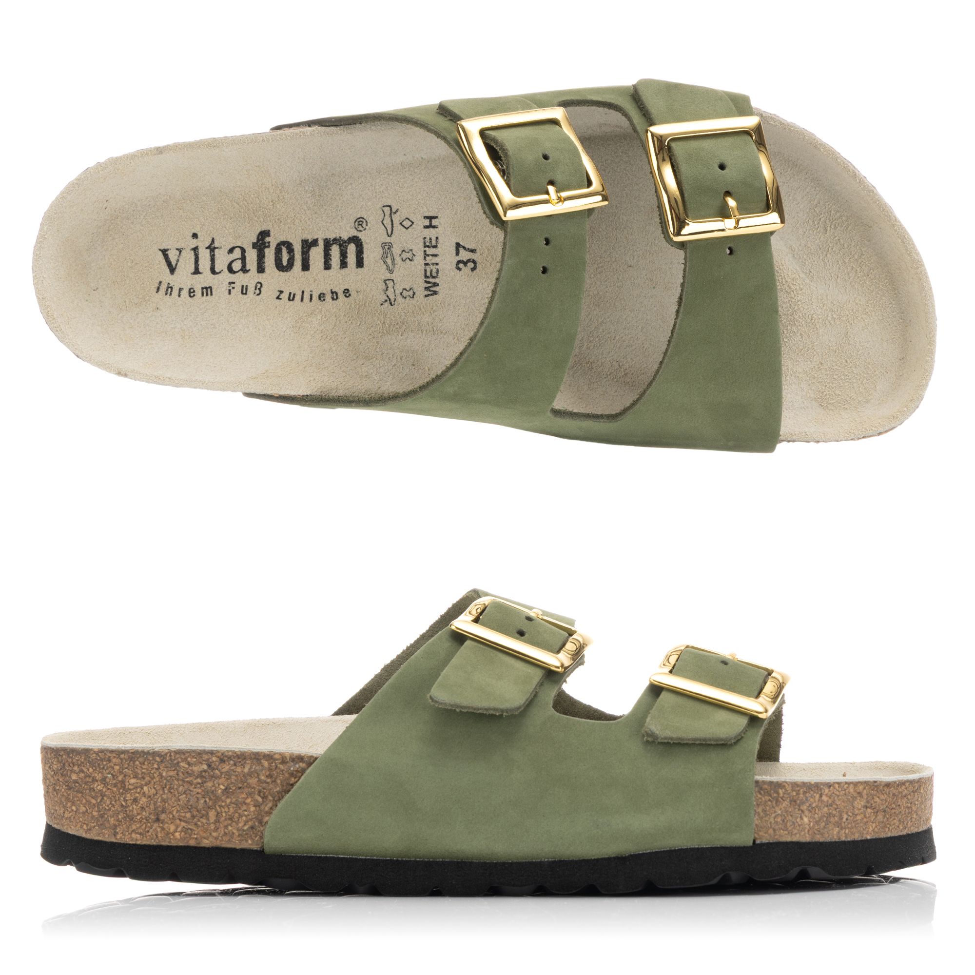 VITAFORM Damen-Pantolette Nubukleder 2 Schnallen Tieffußett