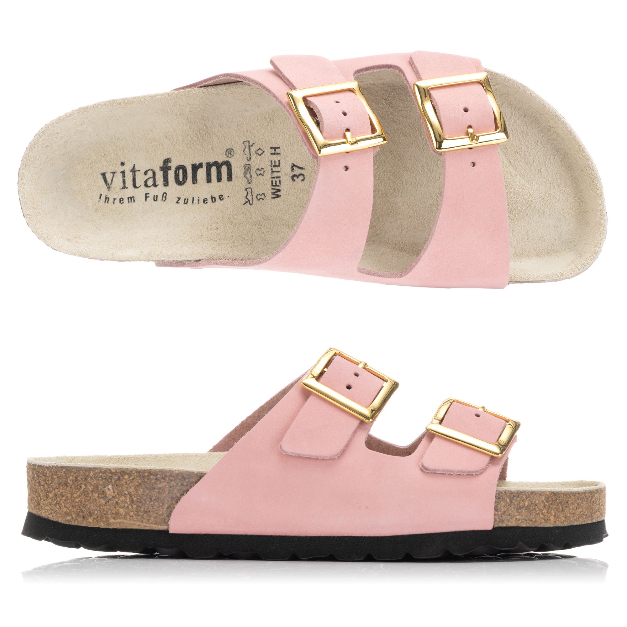 VITAFORM Damen-Pantolette Nubukleder 2 Schnallen Tieffußett