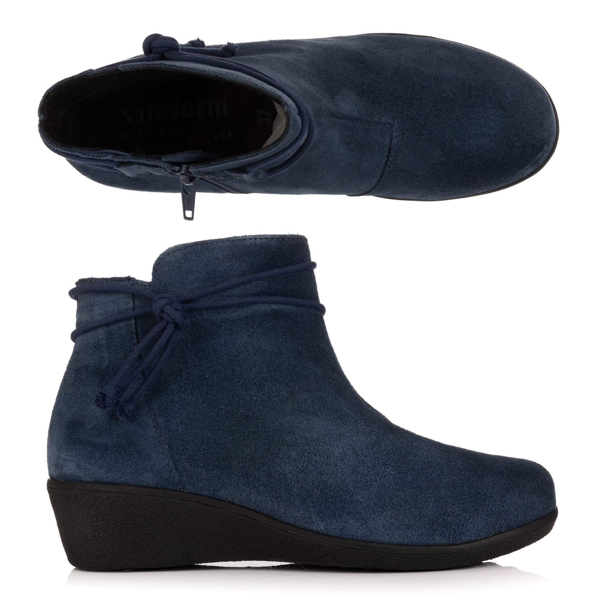 VITAFORM Damen-Stiefelette Veloursleder Zierband Keilsohle Heidrun