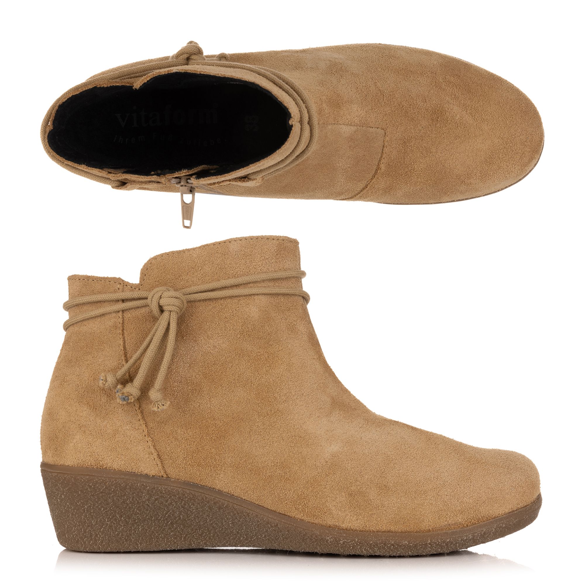 VITAFORM Damen-Stiefelette Veloursleder Zierband Keilsohle Heidrun