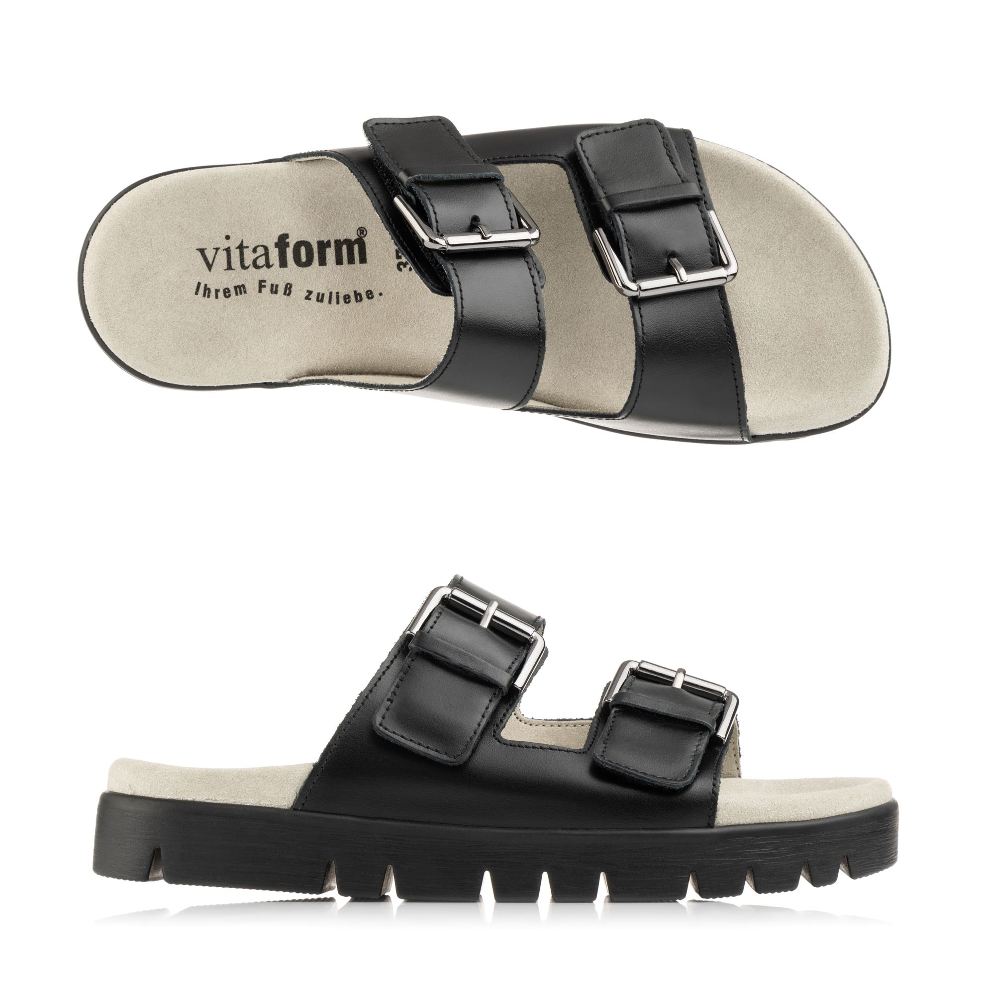 VITAFORM Damen- Pantolette Softnappa 2 Klettverschlüsse Sohle Lara