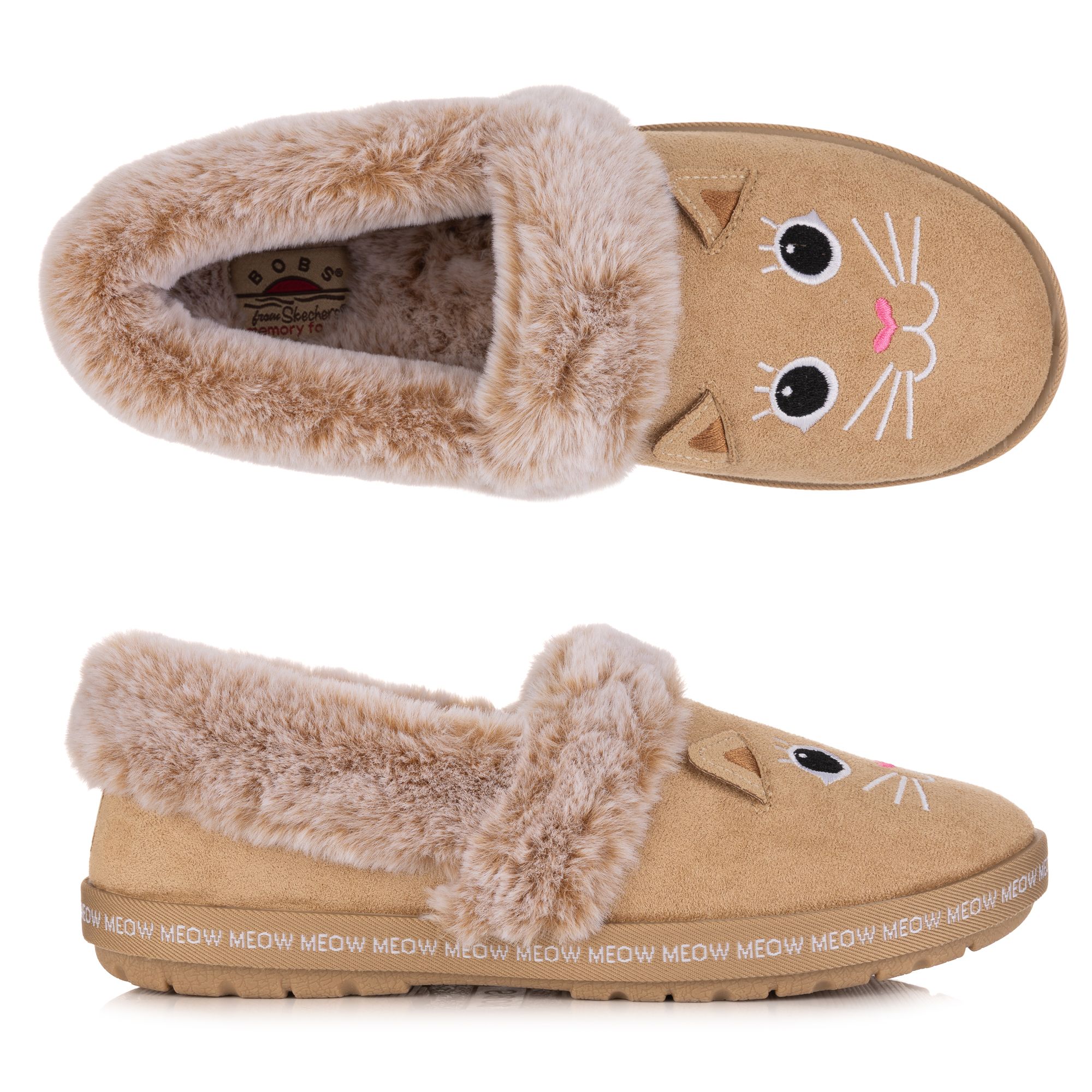  SKECHERS Damen-Hausschuh Bobs Too Cozy Katzenmotiv Memory Foam